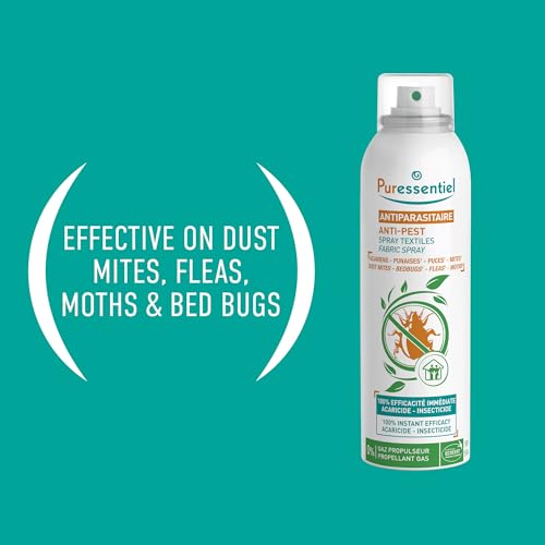 Puressentiel Fleas Bugs Moths Treatment Spray 150ml - Dust Mites Bed Bugs Clothes Moths - Natural Fabric Insecticide - Very Good - BBE 09/2031