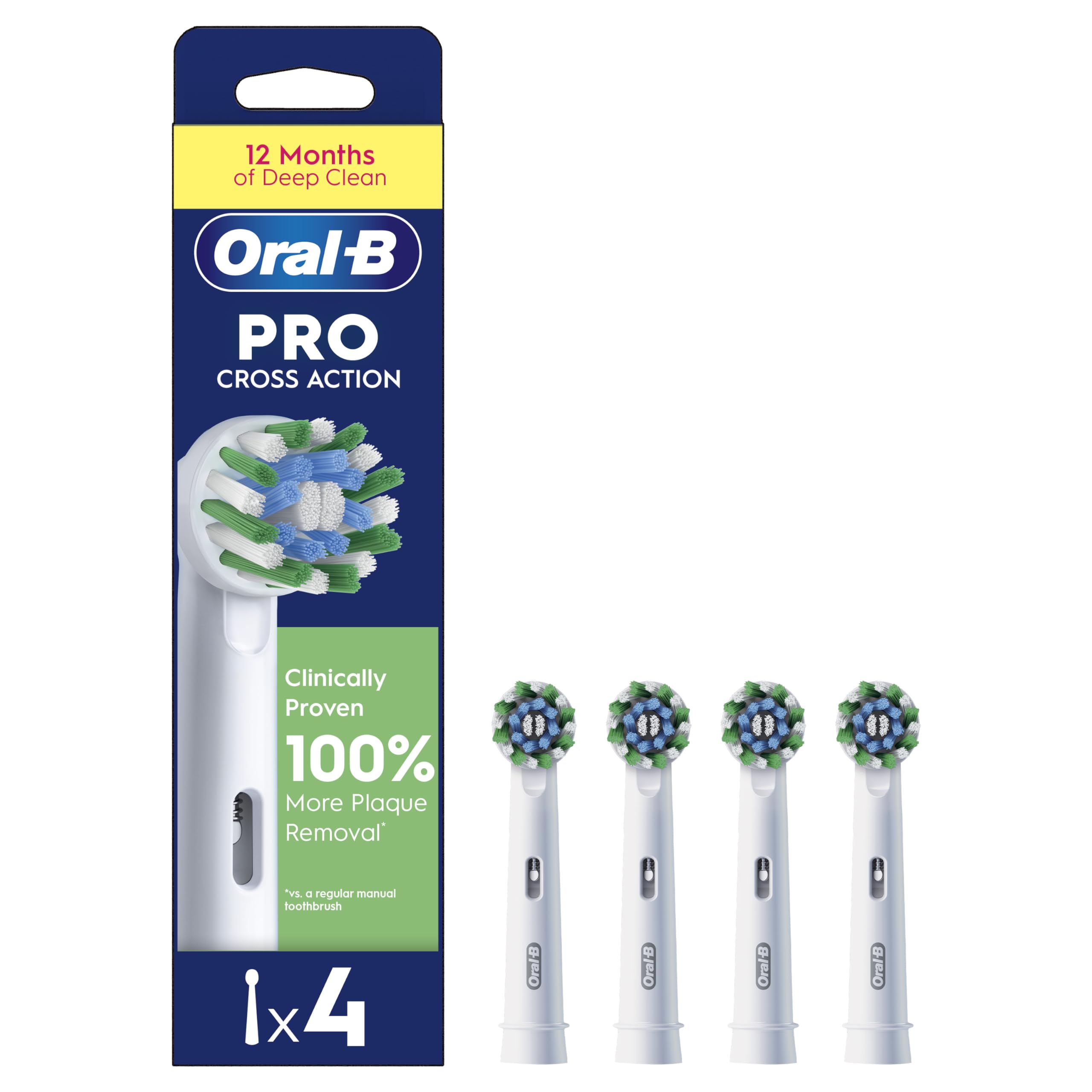 Oral-B Pro Cross Action Electric Toothbrush Heads, 4 Count, White - New