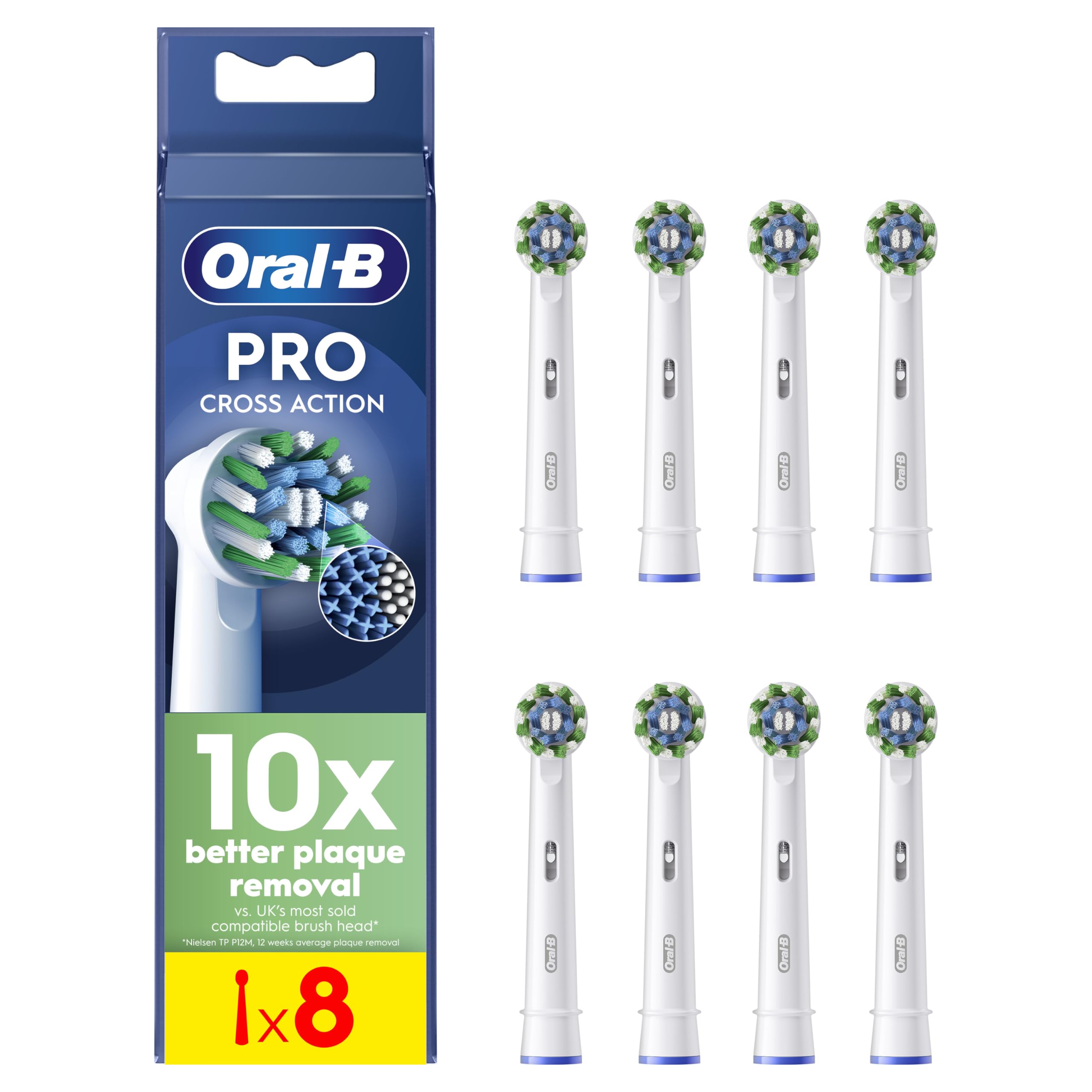 Oral-B Pro Cross Action Electric Toothbrush Head, X-Shape and Angled Bristles for Deeper Plaque Removal, Pack of 8 Toothbrush Heads, White - Damaged Box