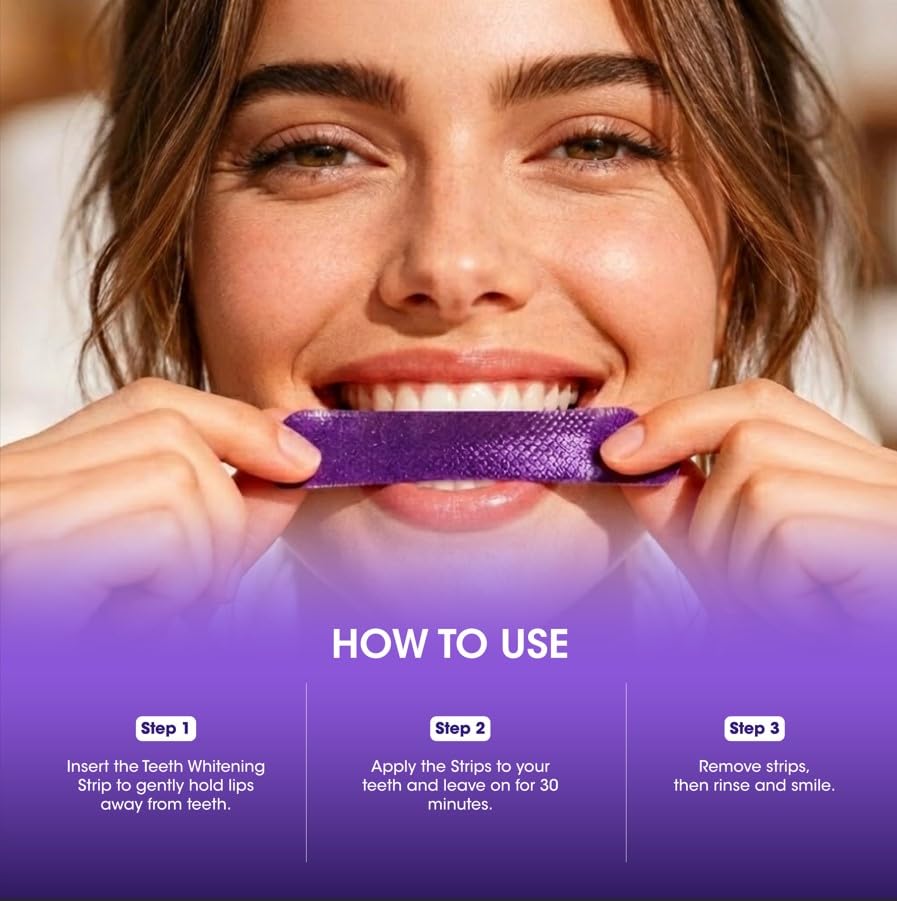 SmileKit Purple Colour Correcting Teeth Whitening Strips - 28 Count - Enamel Safe for Sensitive Teeth - Removes Stains - Damaged Box - BBE 03/2028