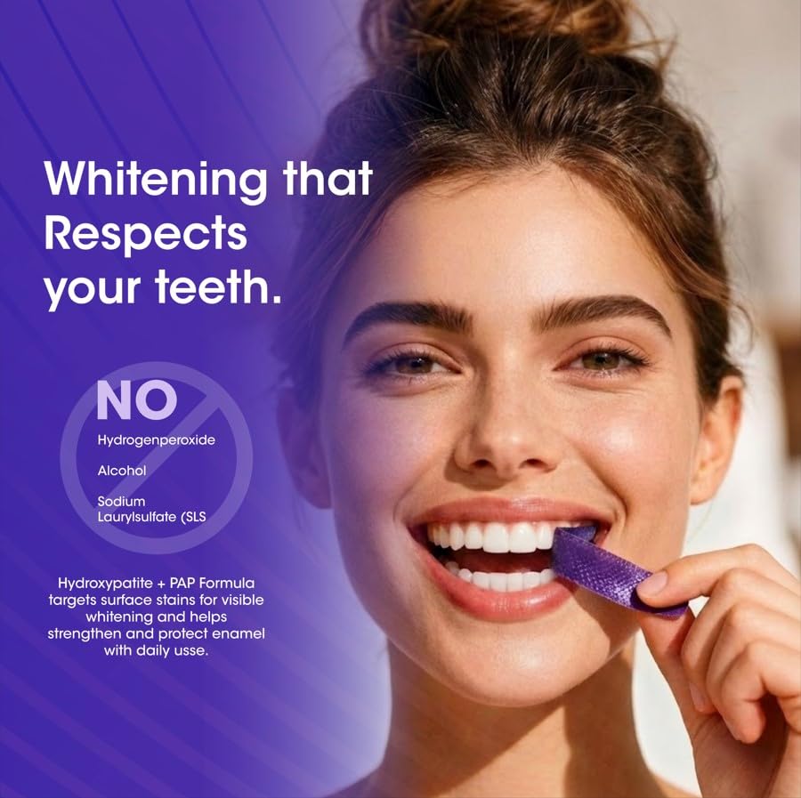 SmileKit Purple Colour Correcting Teeth Whitening Strips - 28 Count - Enamel Safe for Sensitive Teeth - Removes Stains - Damaged Box - BBE 03/2028