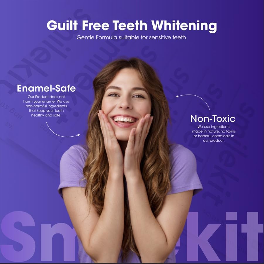 SmileKit Purple Colour Correcting Teeth Whitening Strips - 28 Count - Enamel Safe for Sensitive Teeth - Removes Stains - Damaged Box - BBE 03/2028