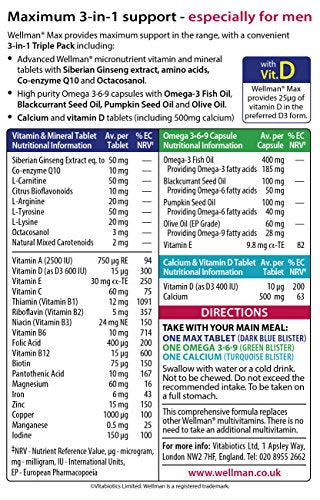 Wellman Max - 84 Multivitamin Tablets for Men - Energy, Immune, Testosterone, Bone, Brain, Heart, Vision Support - New - BBE 01/2028