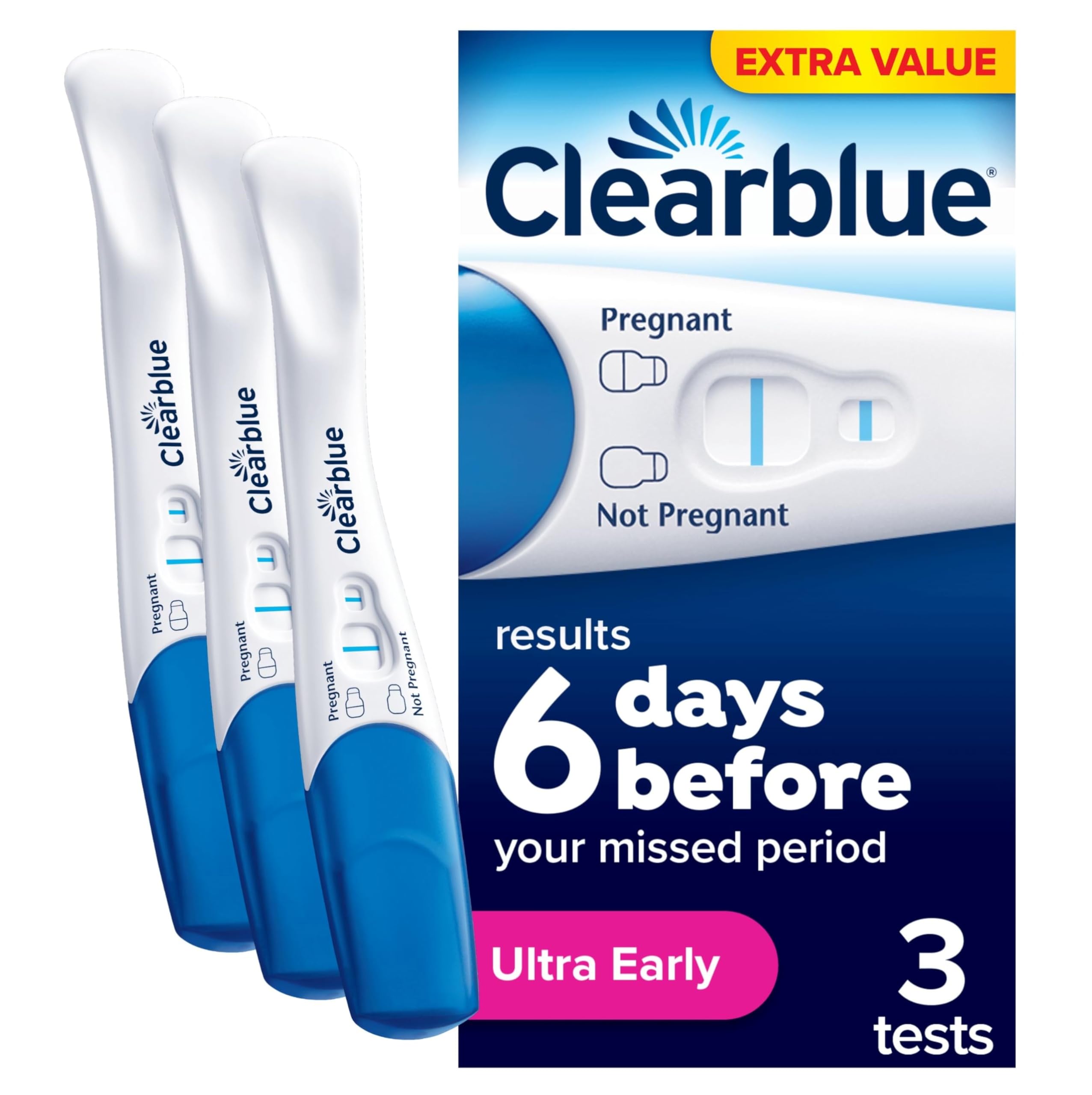 Clearblue Ultra Early Pregnancy Test - 3 Tests - High Sensitivity Home Pregnancy Kit - Damaged Box - BBE 03/2030