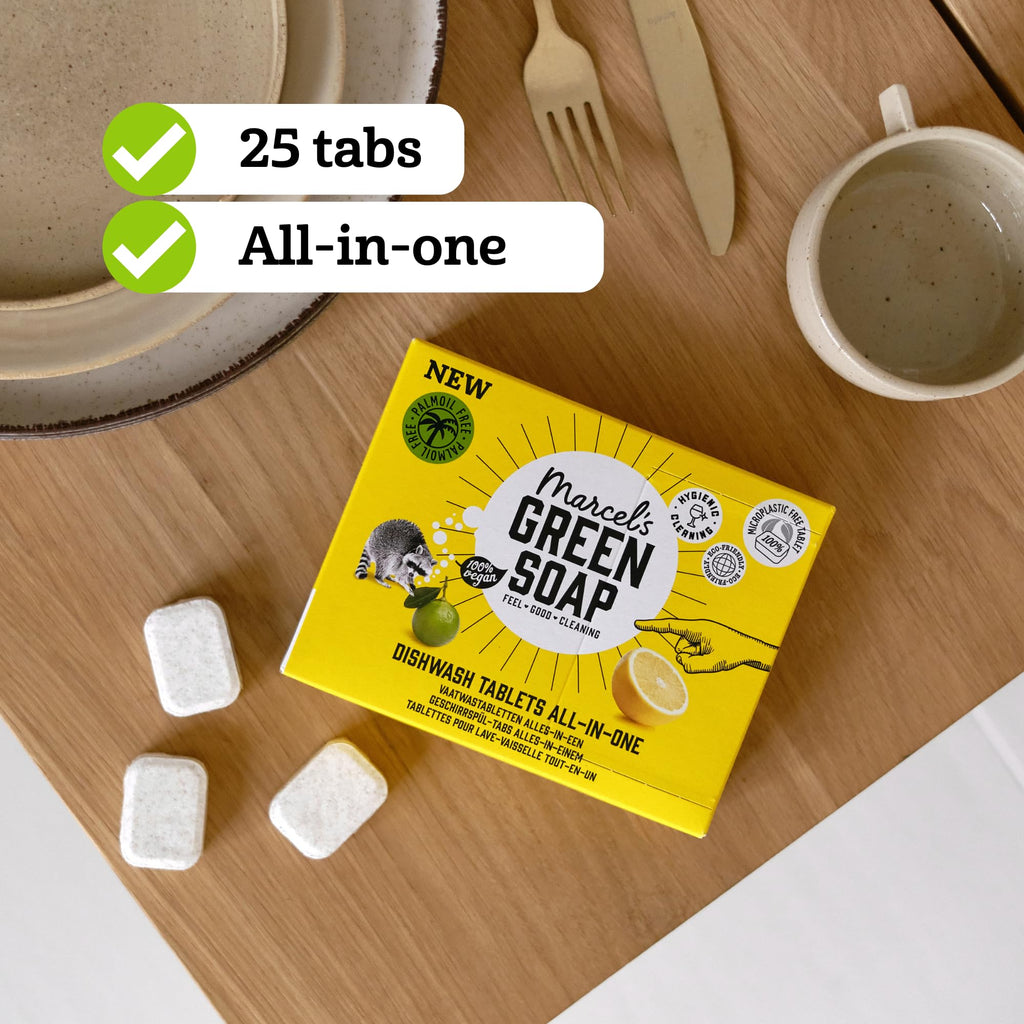 Marcel's Green Soap Dishwasher Tablets All-in-One - 25 Count - Microplastic-Free Vegan EU Ecolabel - Damaged Box