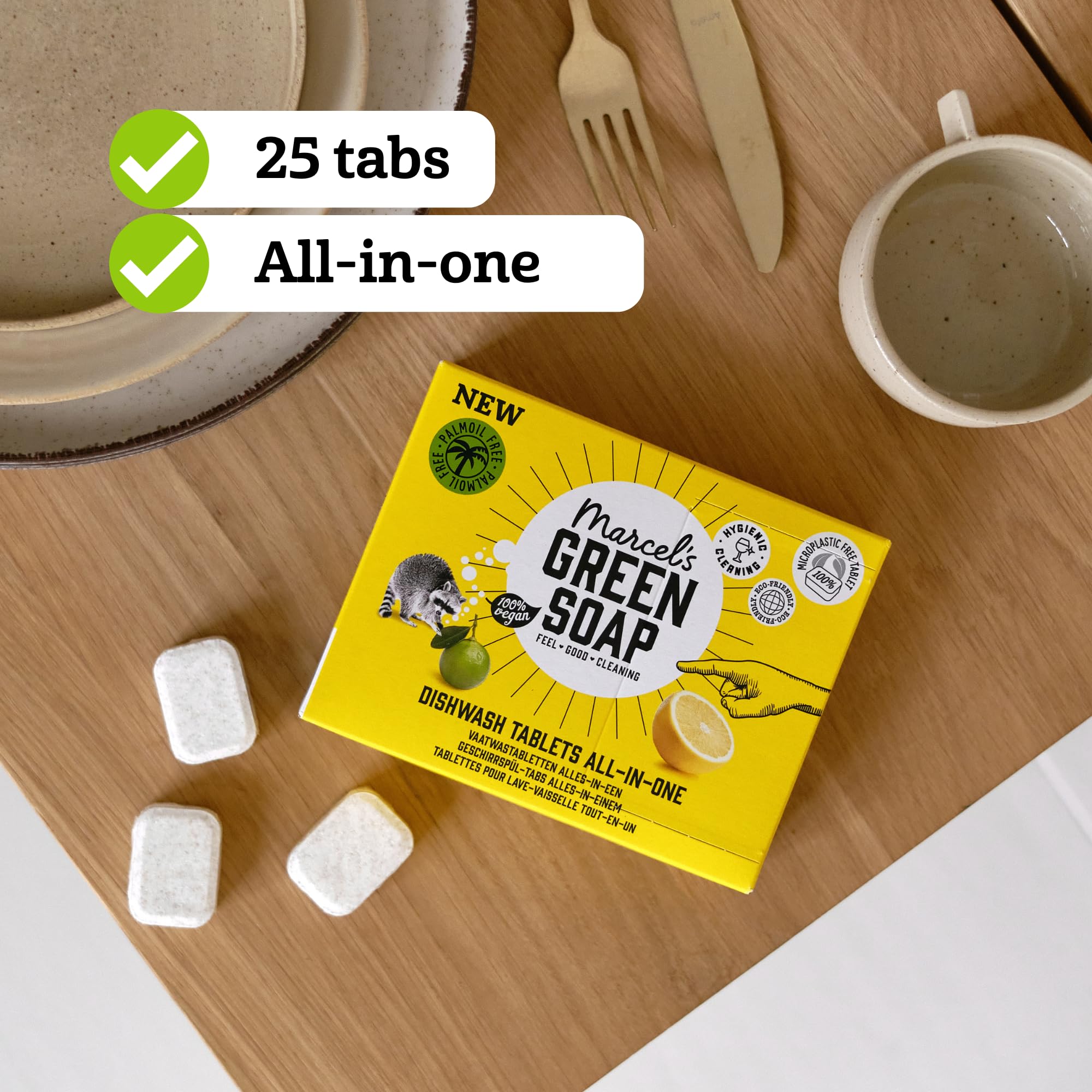 Marcel's Green Soap Dishwasher Tablets All-in-One - 25 Count - Microplastic-Free Vegan EU Ecolabel - Damaged Box