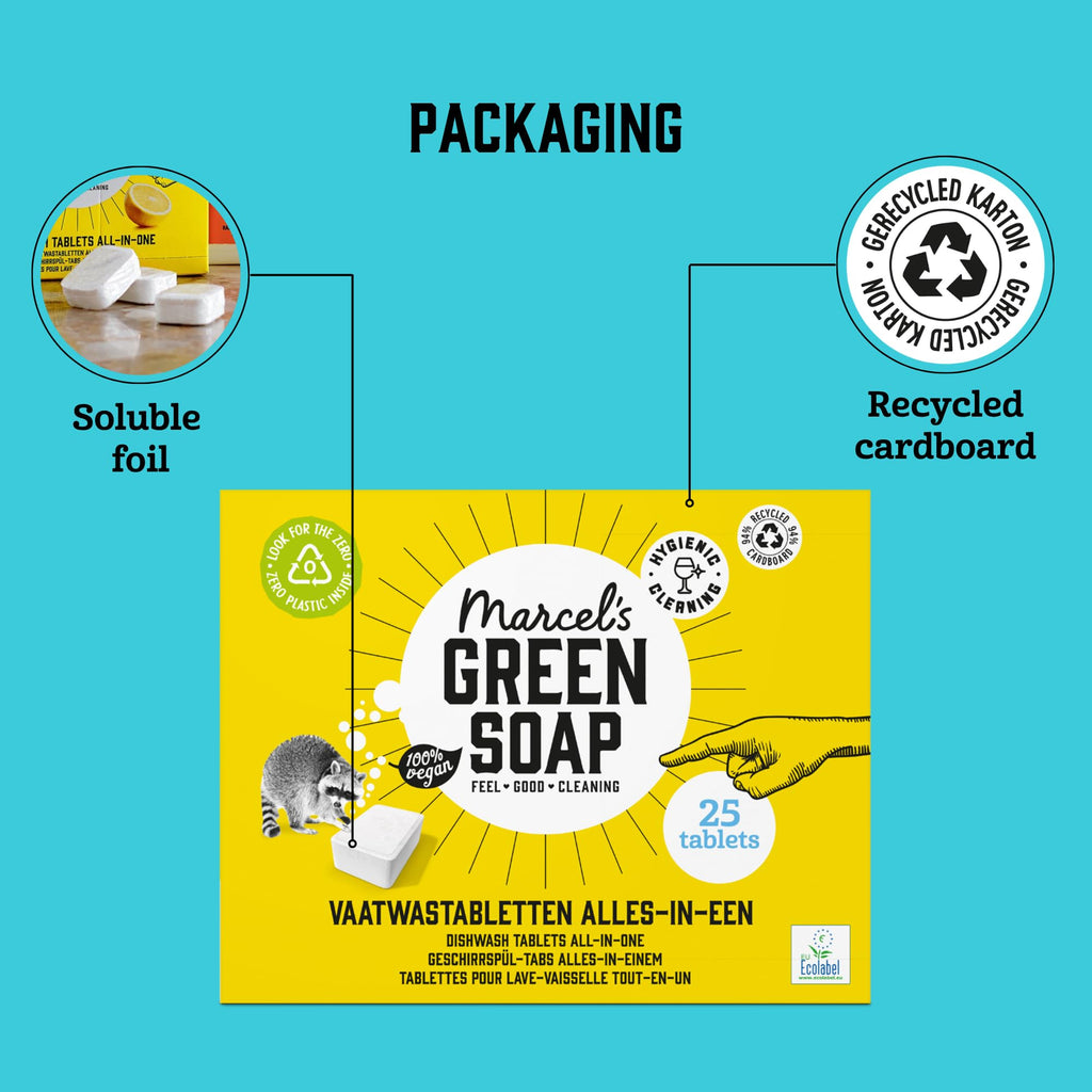 Marcel's Green Soap Dishwasher Tablets All-in-One - 25 Count - Microplastic-Free Vegan EU Ecolabel - Damaged Box