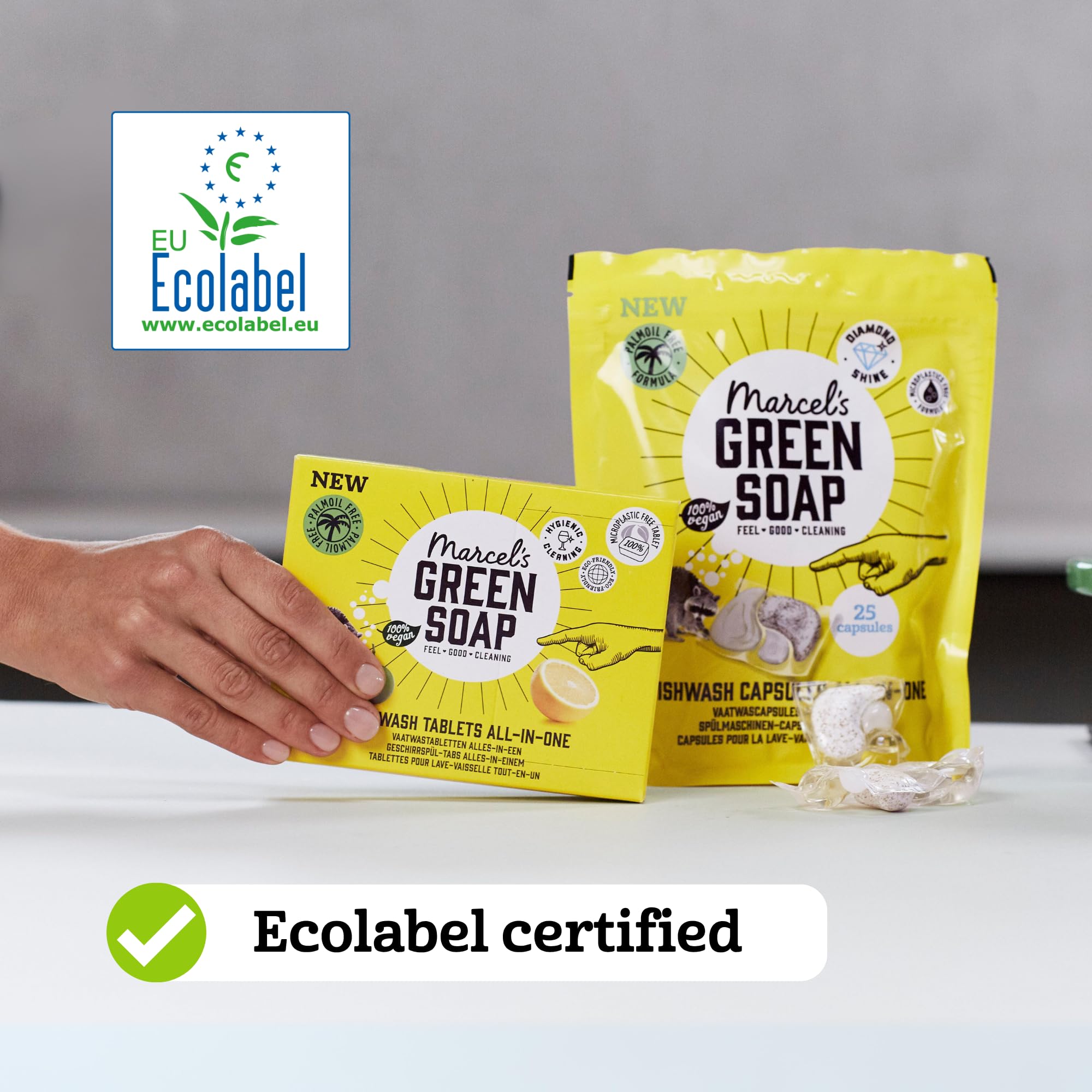 Marcel's Green Soap Dishwasher Tablets All-in-One - 25 Count - Microplastic-Free Vegan EU Ecolabel - Damaged Box