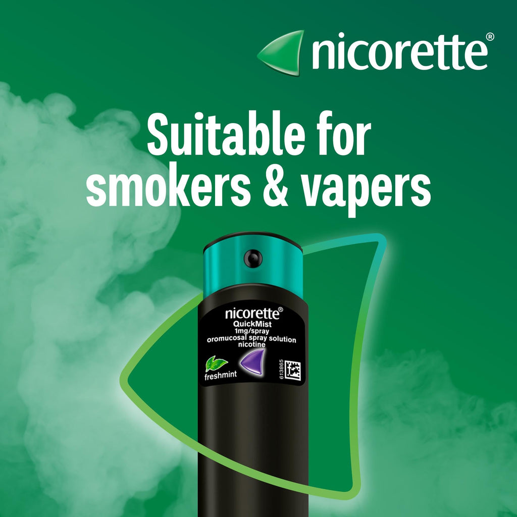 Nicorette Quickmist SmartTrack Mouthspray (2 x 150 sprays), Freshmint, Quit Vaping or Quit Smoking Aid designed to start reducing cravings in 30 Seconds, Smoking or Vaping Cessation Aid - Damaged Box - BBE 08/2029