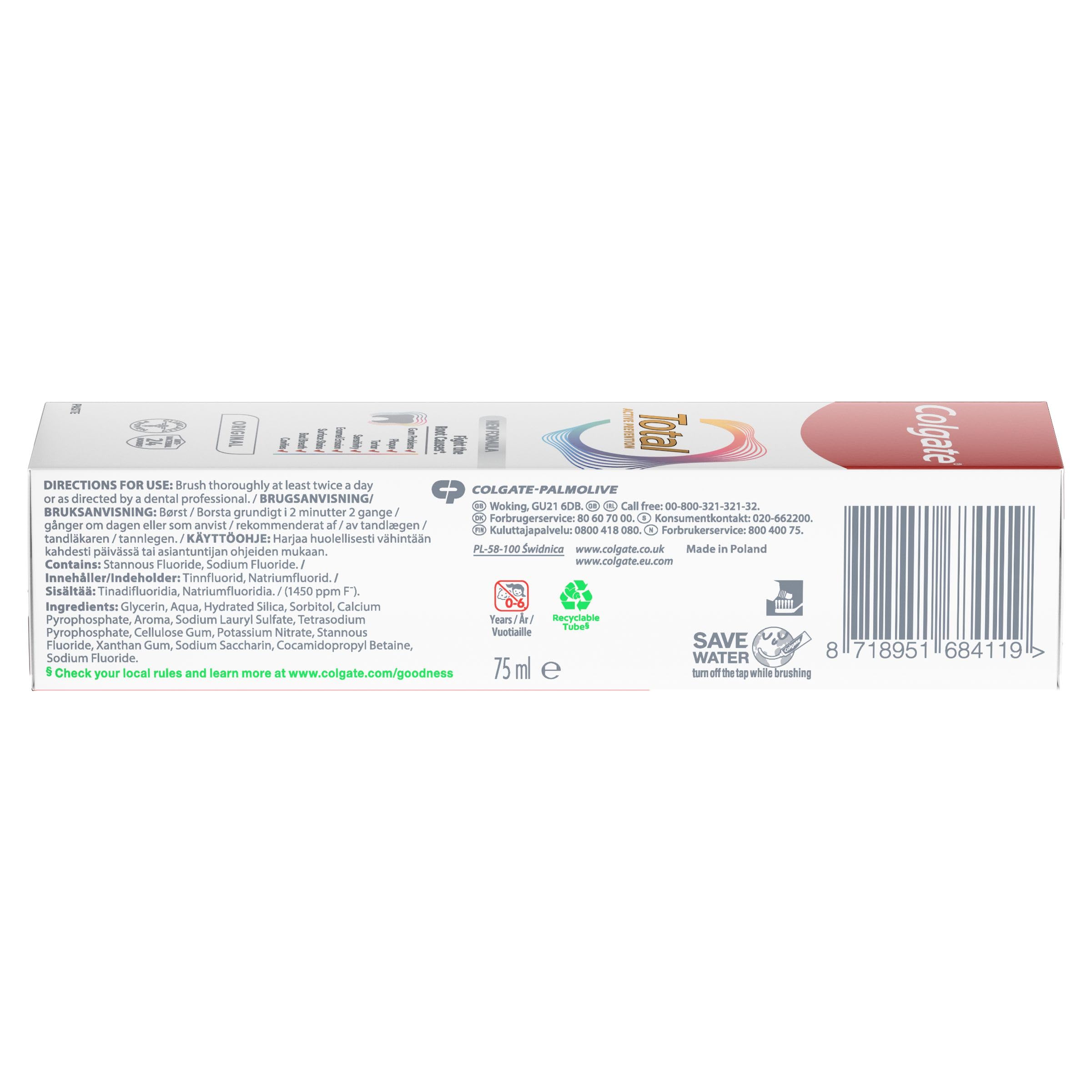 Colgate Total Active Prevention Original Toothpaste 100ml x4 - 24h Antibacterial Protection - Clinically Proven - Damaged Box - BBE 07/2027