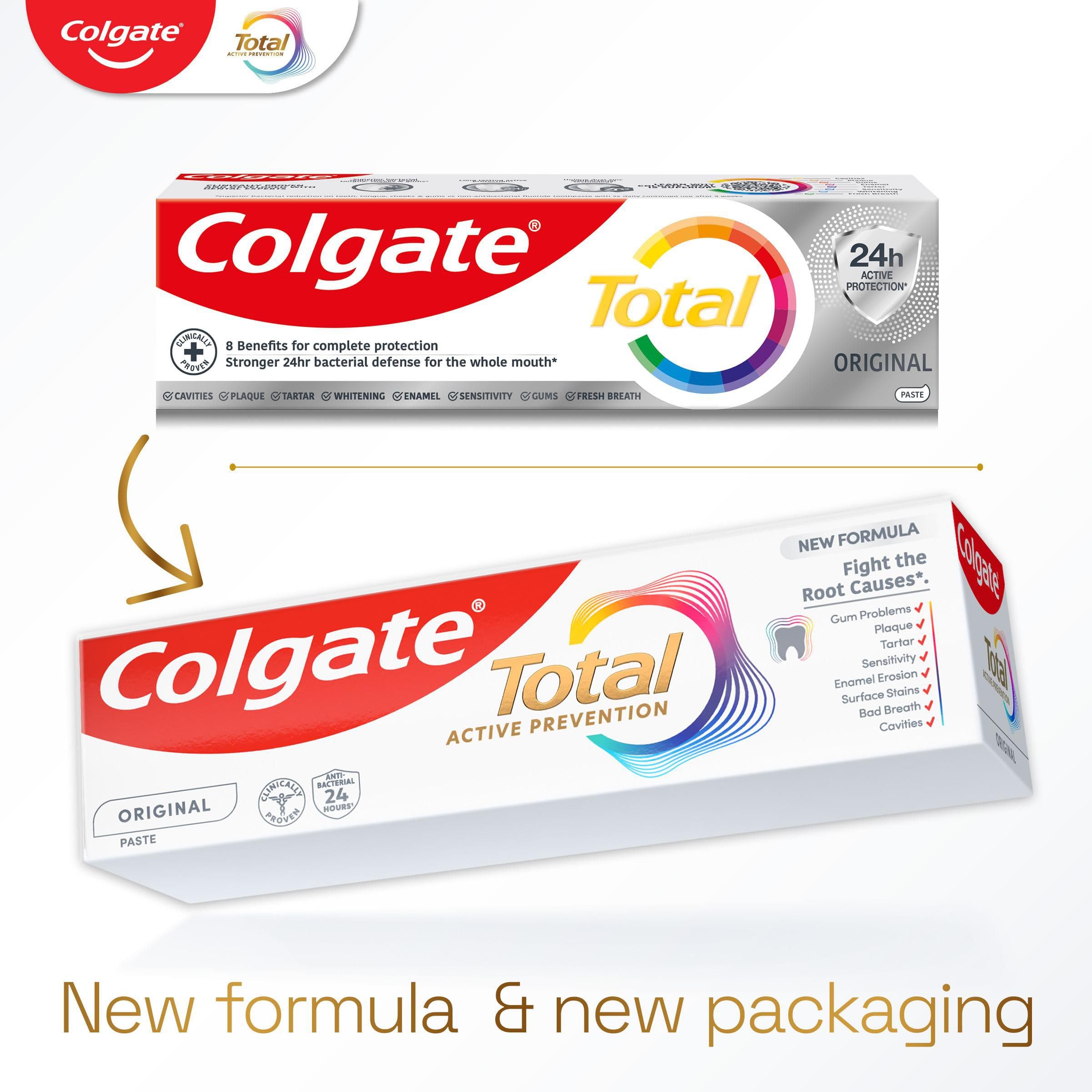 Colgate Total Active Prevention Original Toothpaste 100ml x4 - 24h Antibacterial Protection - Clinically Proven - Damaged Box - BBE 07/2027