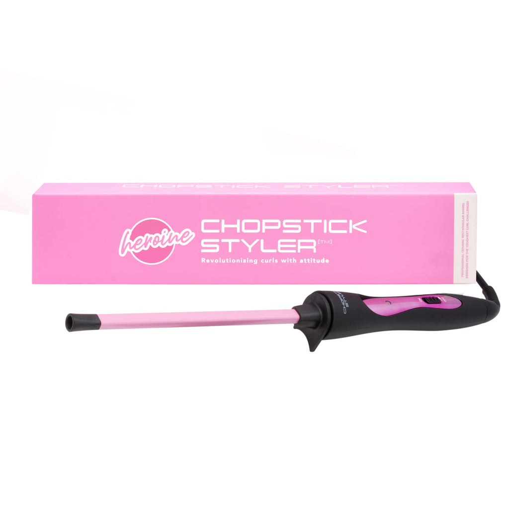 CHOPSTICK STYLER Heroine Curling Wand - 10mm Super Skinny Rectangular Ceramic Barrel - Tight Long Lasting Curls - Heat Glove - Very Good