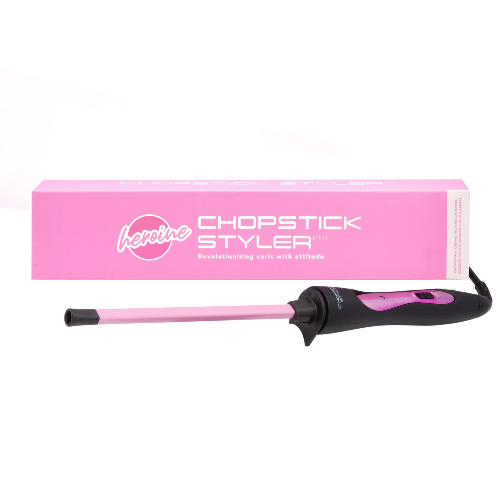 CHOPSTICK STYLER Heroine Curling Wand - 10mm Super Skinny Rectangular Ceramic Barrel - Tight Long Lasting Curls - Heat Glove - Very Good