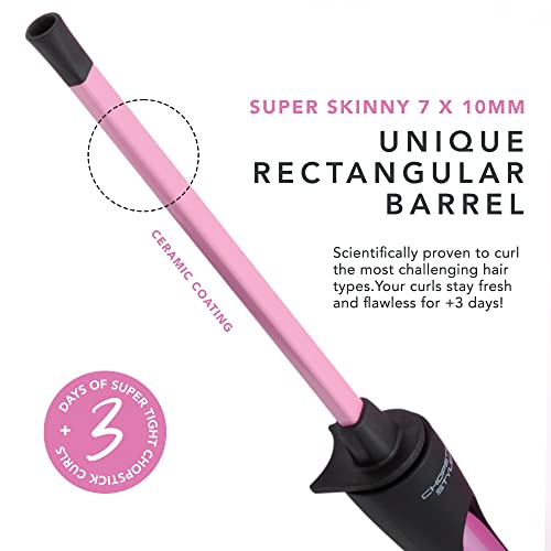 CHOPSTICK STYLER Heroine Curling Wand - 10mm Super Skinny Rectangular Ceramic Barrel - Tight Long Lasting Curls - Heat Glove - Very Good