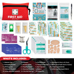 General Medi Mini First Aid Kit - 92 Pieces - Emergency Foil Blanket, Scissors - Travel, Home, Office, Camping - Red - Damaged Box