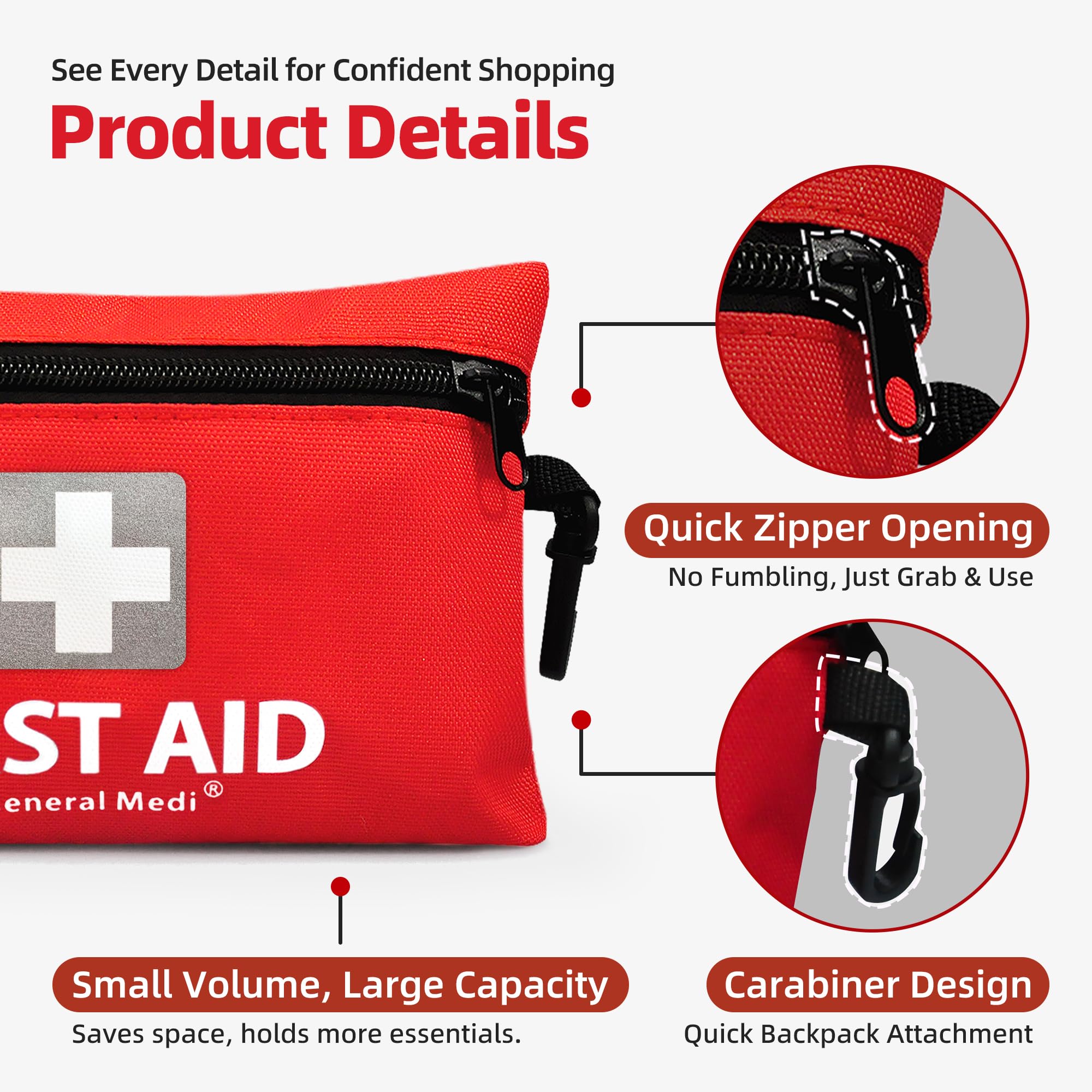 General Medi Mini First Aid Kit - 92 Pieces - Emergency Foil Blanket, Scissors - Travel, Home, Office, Camping - Red - Damaged Box