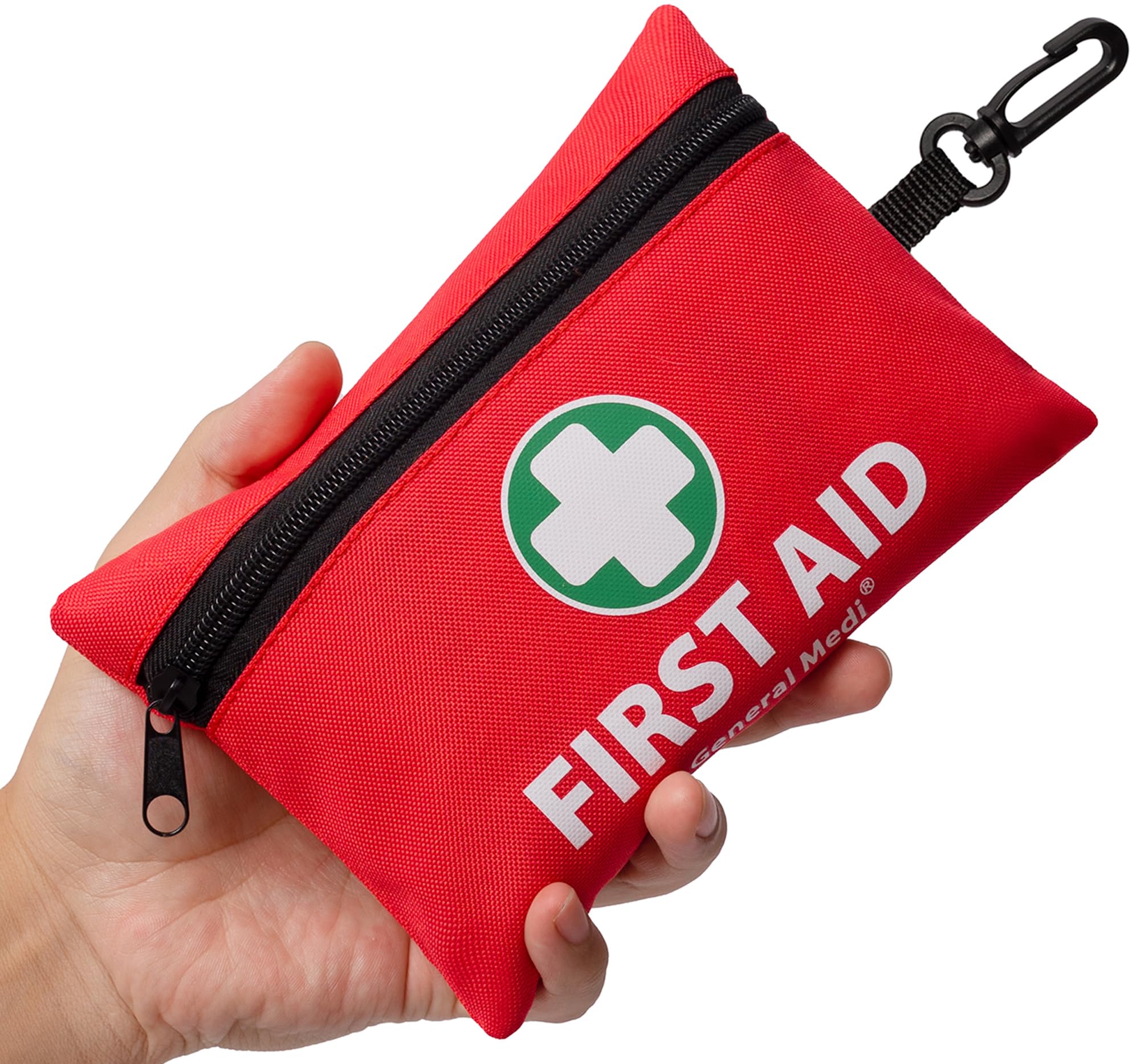 General Medi Mini First Aid Kit - 92 Pieces - Emergency Foil Blanket, Scissors - Travel, Home, Office, Camping - Red - Damaged Box