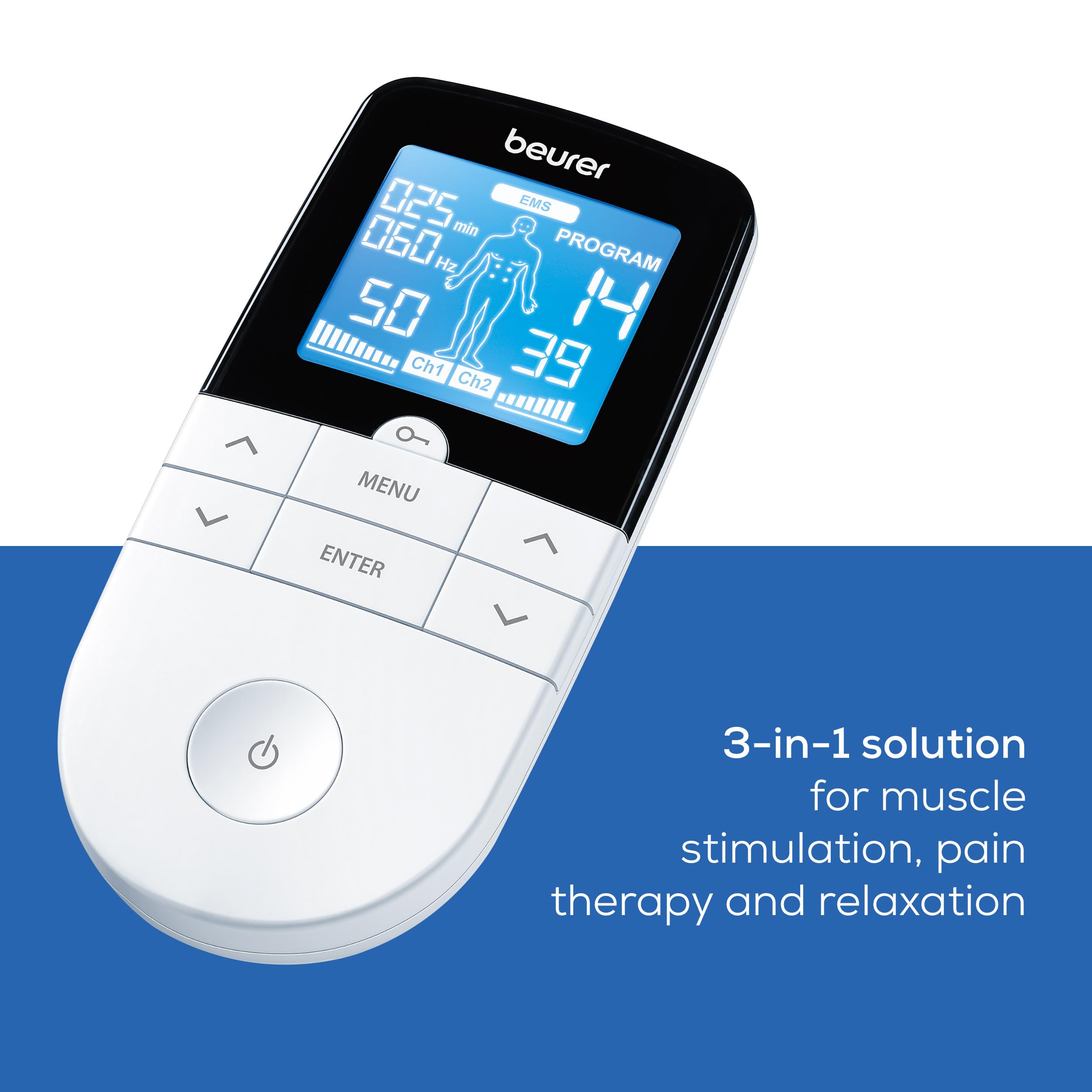 Beurer EM49 Digital TENS EMS Machine - Pain Relief, Rehabilitation, Massage - 70 Programmes, 2 Channels, 4 Electrodes - Damaged Box
