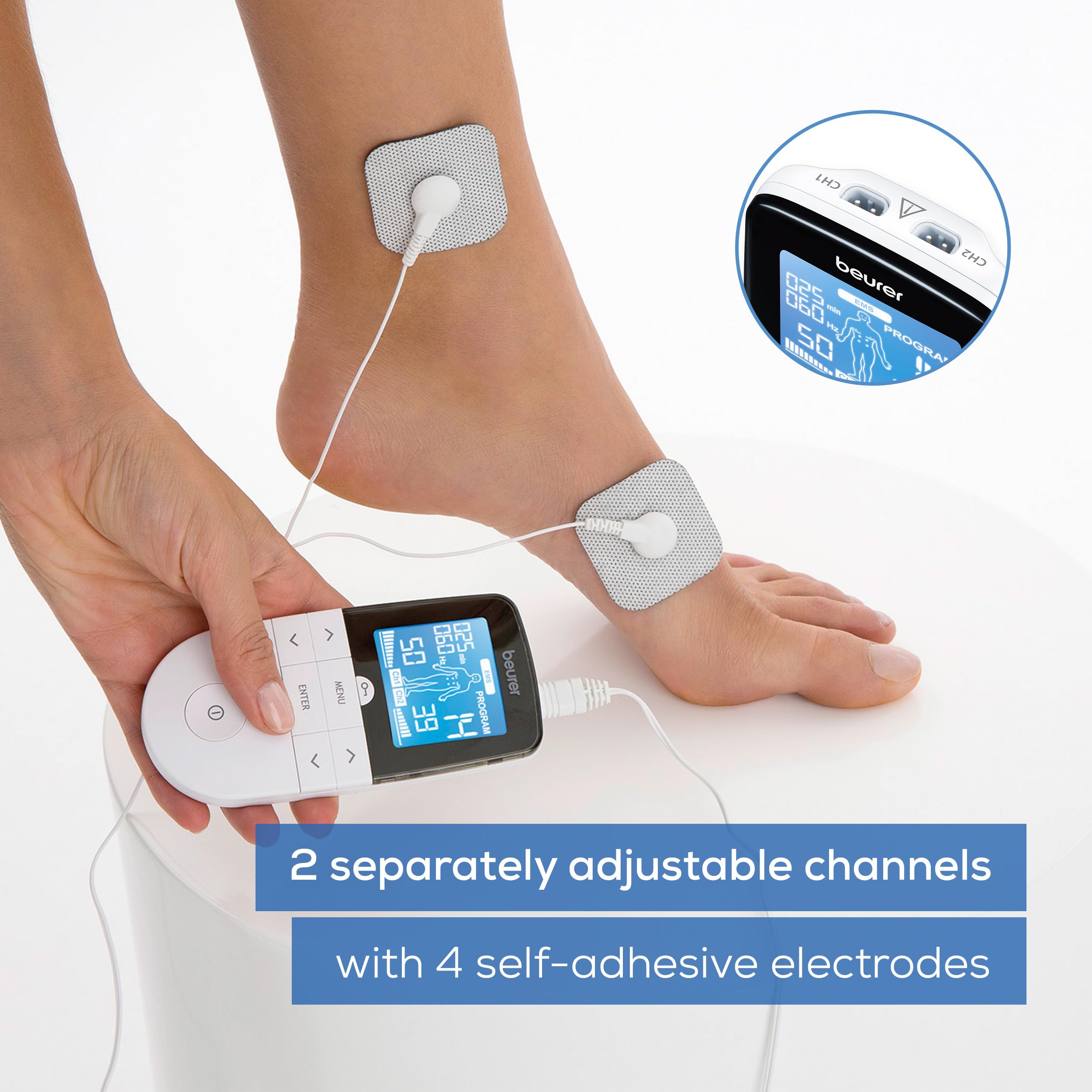 Beurer EM49 Digital TENS EMS Machine - Pain Relief, Rehabilitation, Massage - 70 Programmes, 2 Channels, 4 Electrodes - Damaged Box