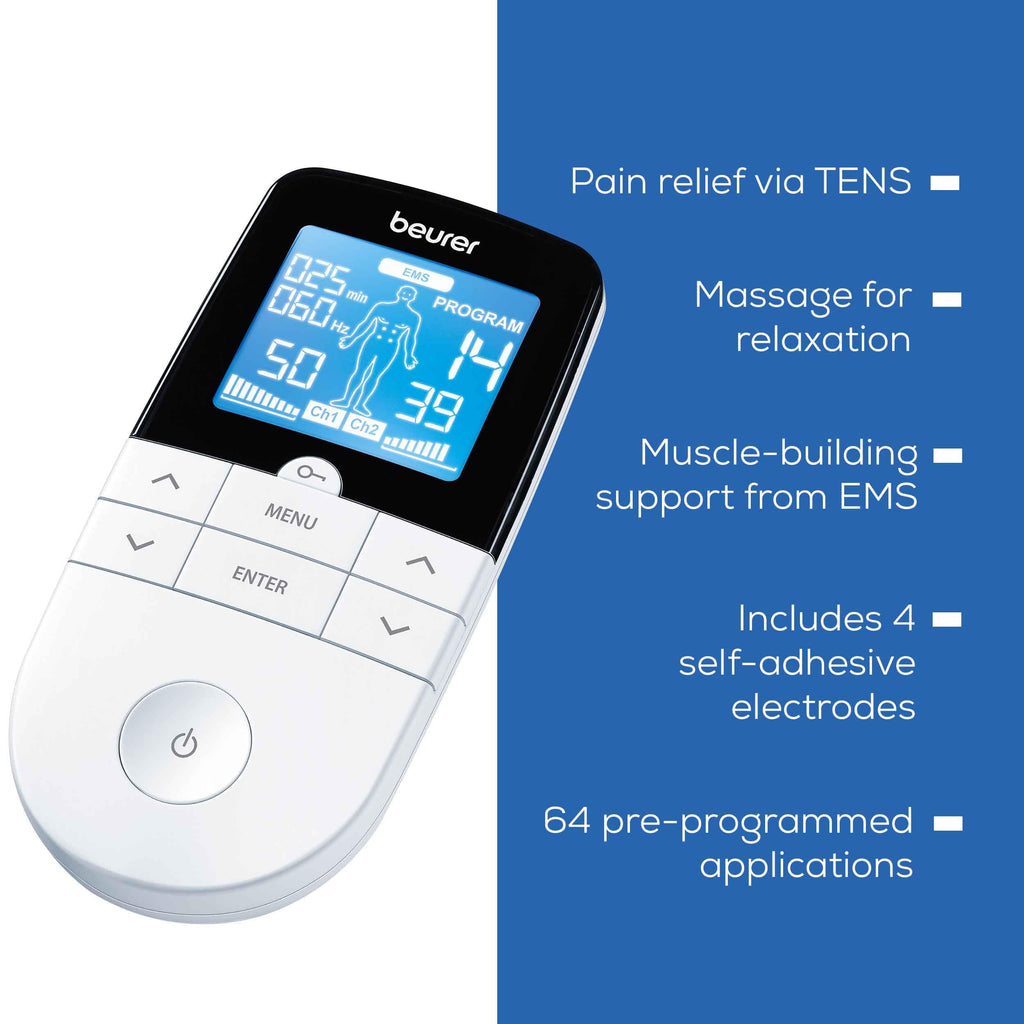 Beurer EM49 Digital TENS EMS Machine - Pain Relief, Rehabilitation, Massage - 70 Programmes, 2 Channels, 4 Electrodes - Damaged Box