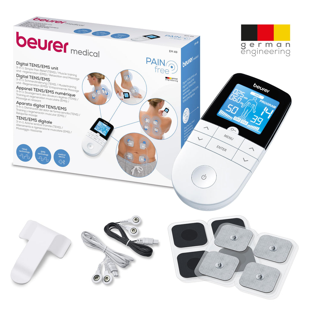 Beurer EM49 Digital TENS EMS Machine - Pain Relief, Rehabilitation, Massage - 70 Programmes, 2 Channels, 4 Electrodes - Damaged Box