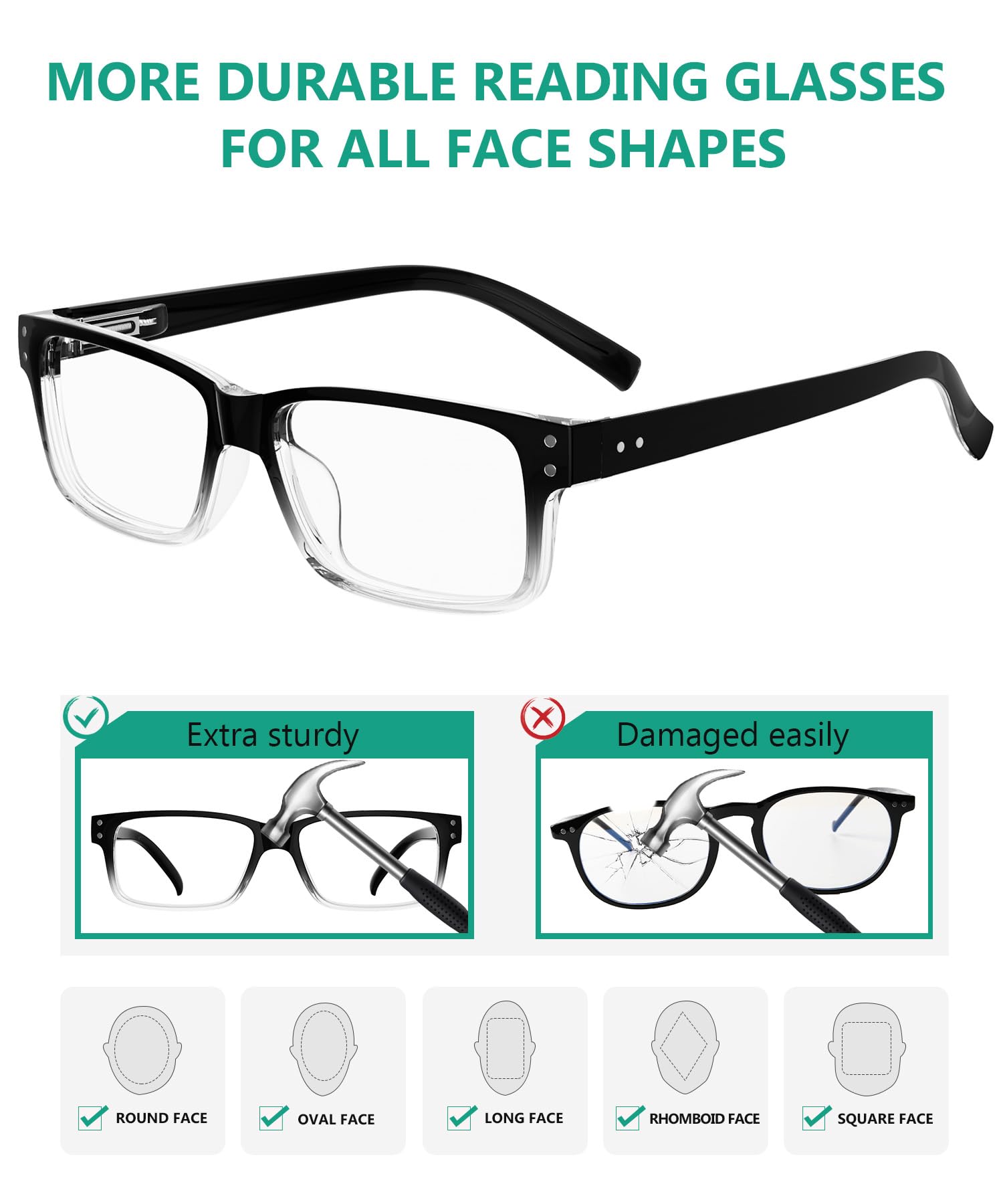 Eyekepper Vintage Reading Glasses - 5 Pack - Black Clear Frame - Men Women Readers - Damaged Box