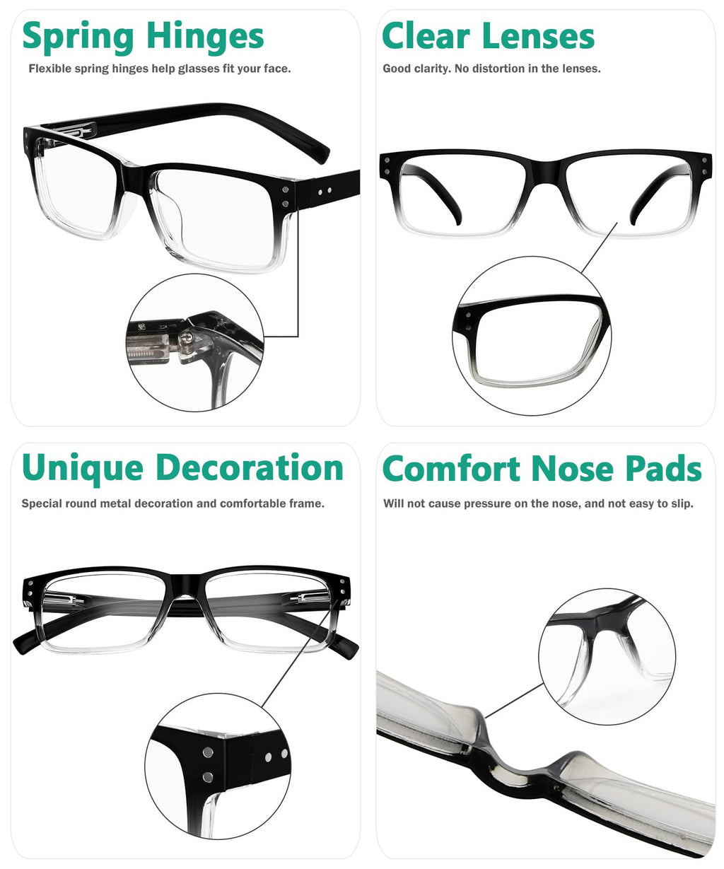 Eyekepper Vintage Reading Glasses - 5 Pack - Black Clear Frame - Men Women Readers - Damaged Box