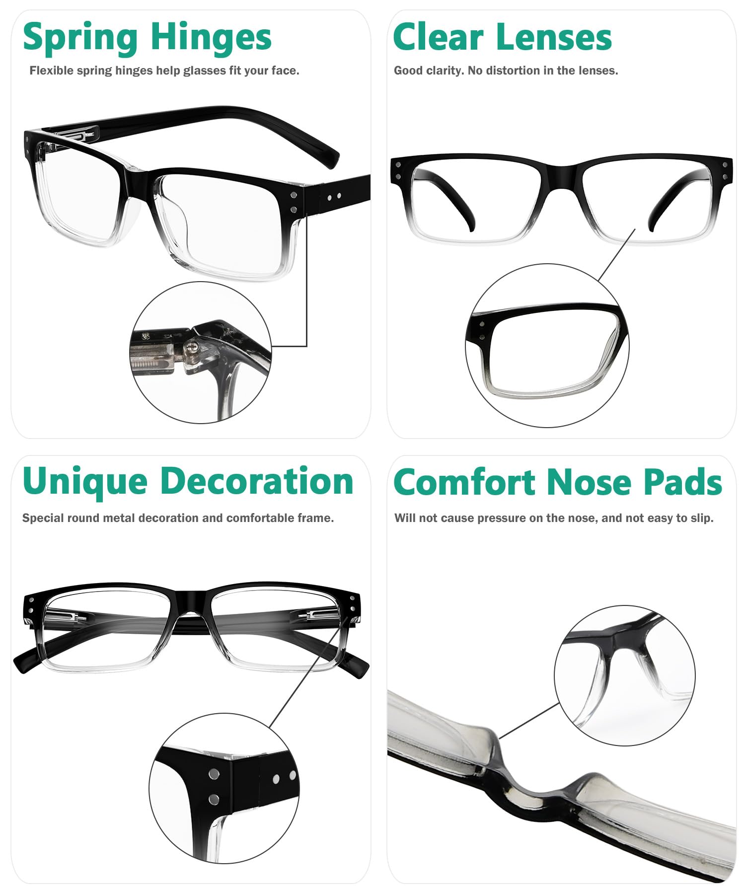 Eyekepper Vintage Reading Glasses - 5 Pack - Black Clear Frame - Men Women Readers - Damaged Box