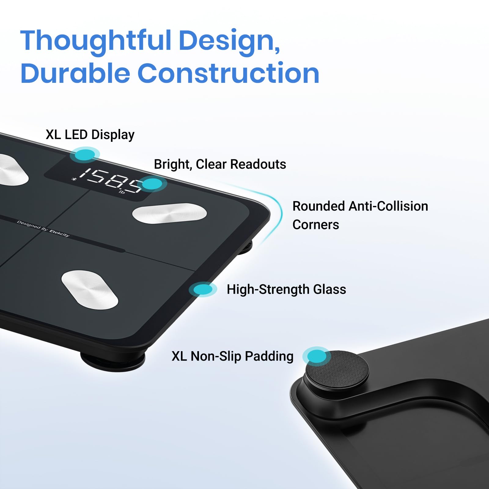 Etekcity Smart Scales for Body Weight - Digital Bathroom Weighing Scale - BMI, Fat, Muscle Mass - App & Bluetooth - 400lb/180kg - Damaged Box