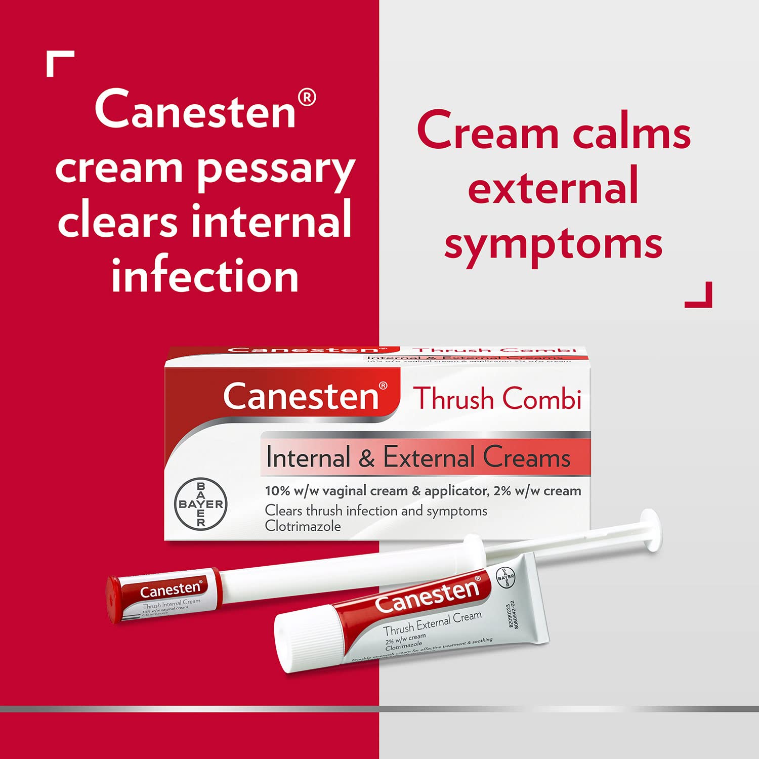 Canesten Thrush Internal & External Creams - Clotrimazole Treatment for Women - Damaged Box - BBE 08/2027