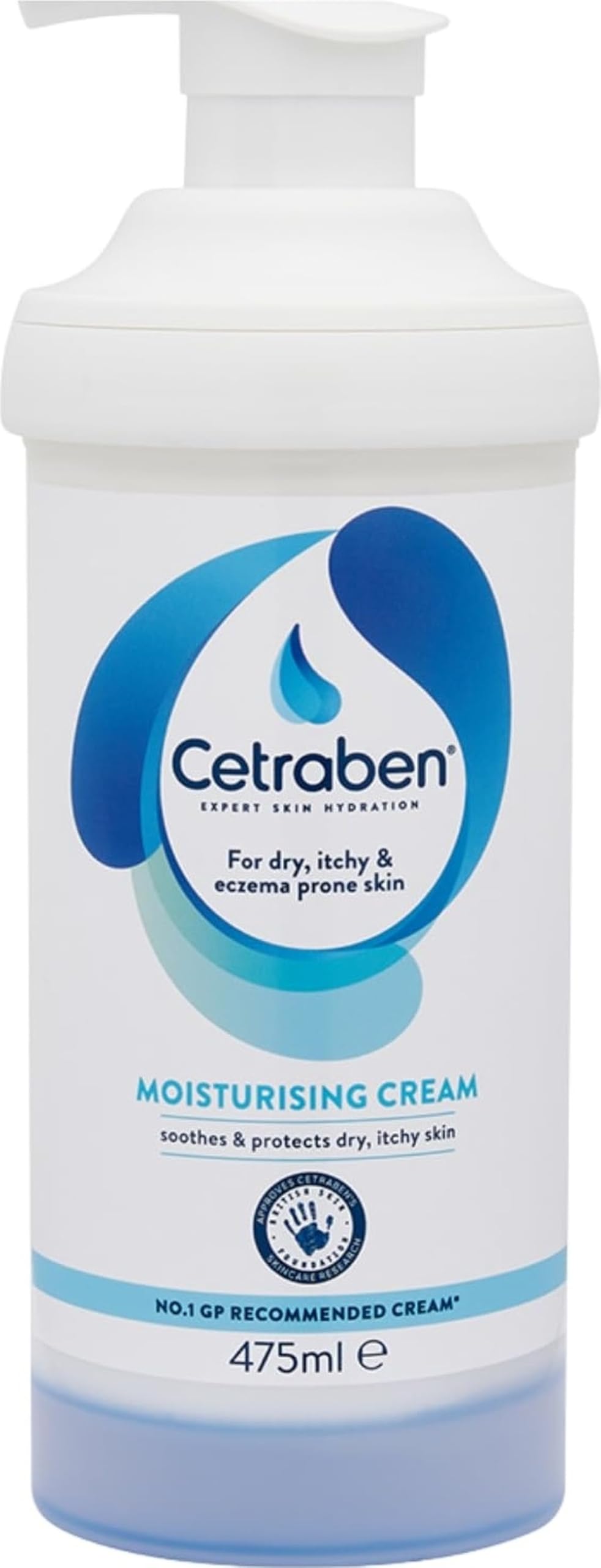 Cetraben Moisturising Cream - Dry Itchy Sensitive Eczema Prone Skin - Fragrance Free - 475ml Pump Dispenser Lotion - Damaged Box - BBE 09/2028
