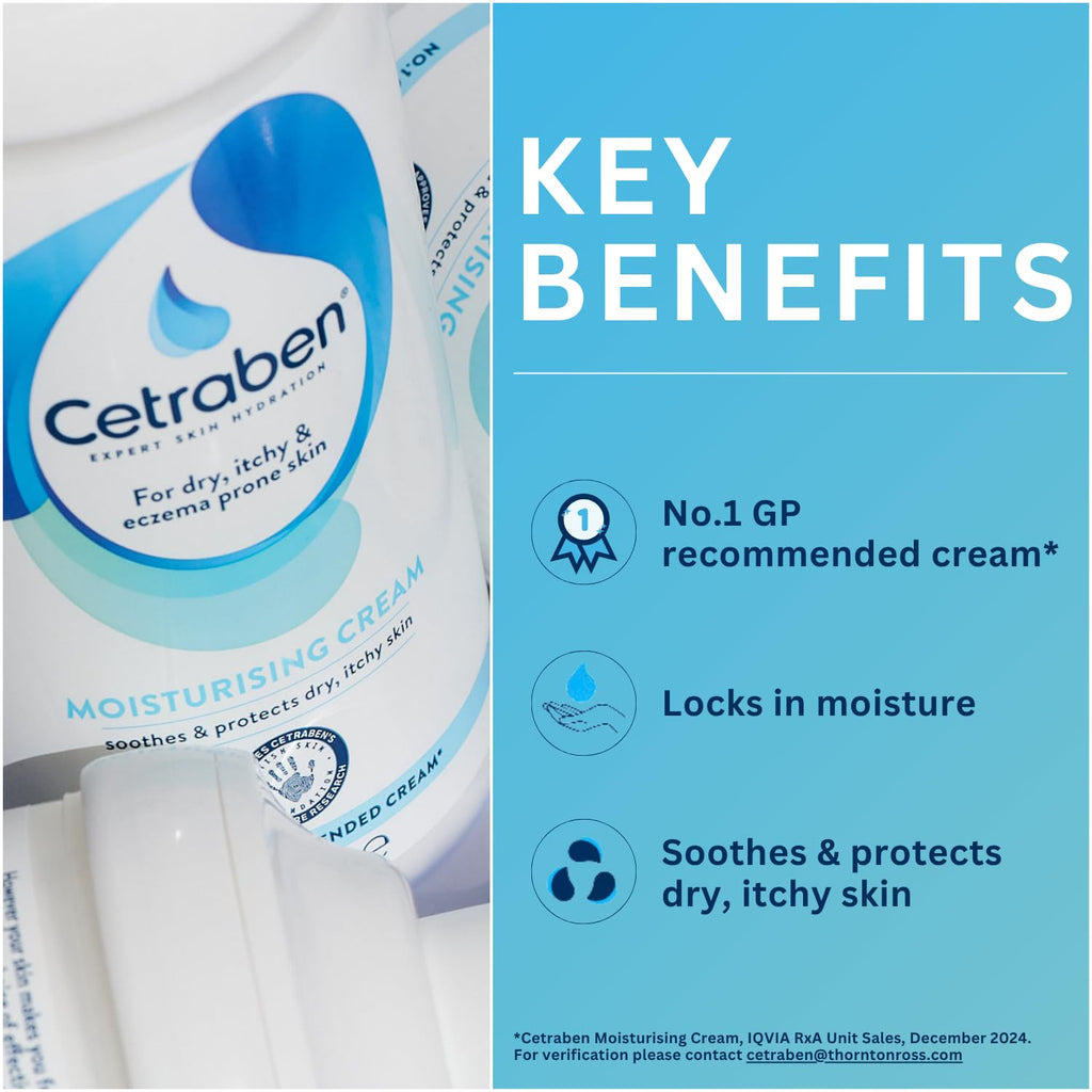 Cetraben Moisturising Cream - Dry Itchy Sensitive Eczema Prone Skin - Fragrance Free - 475ml Pump Dispenser Lotion - Damaged Box - BBE 09/2028