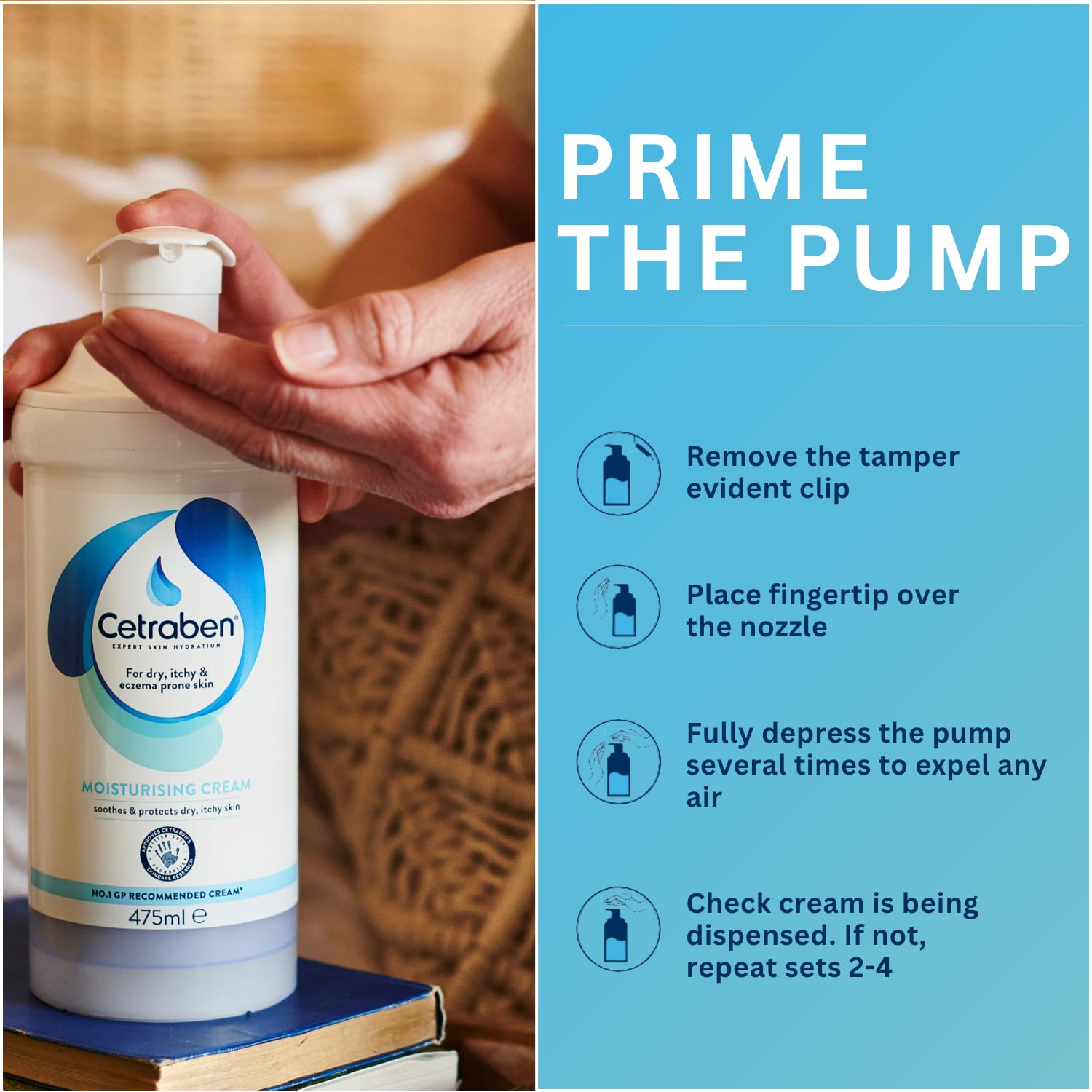 Cetraben Moisturising Cream - Dry Itchy Sensitive Eczema Prone Skin - Fragrance Free - 475ml Pump Dispenser Lotion - Damaged Box - BBE 09/2028