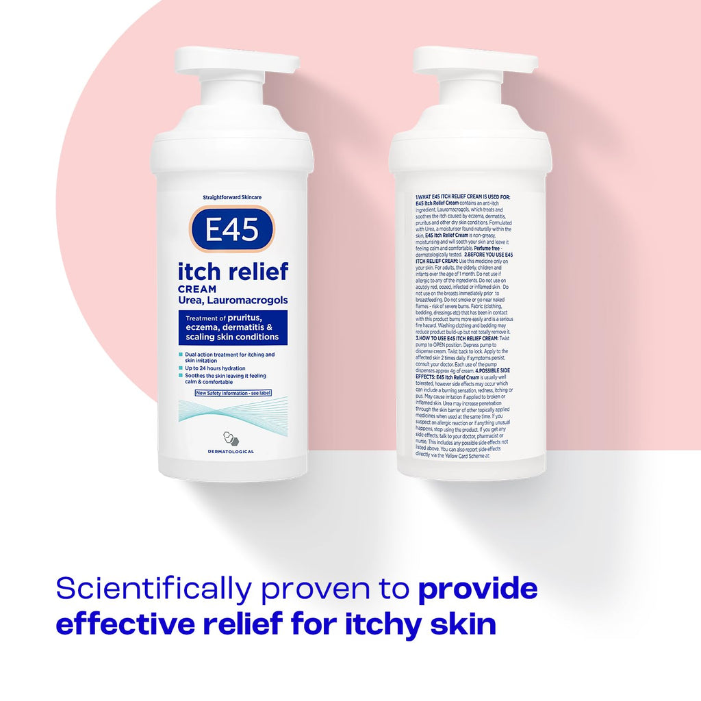 E45 Itch Relief Cream 500g - Eczema, Dry Skin, Dermatitis Treatment Lotion - Damaged Box - BBE 09/2026