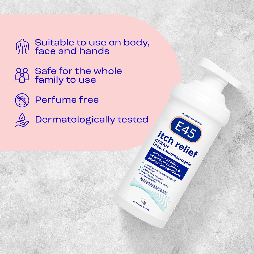 E45 Itch Relief Cream 500g - Eczema, Dry Skin, Dermatitis Treatment Lotion - Damaged Box - BBE 09/2026