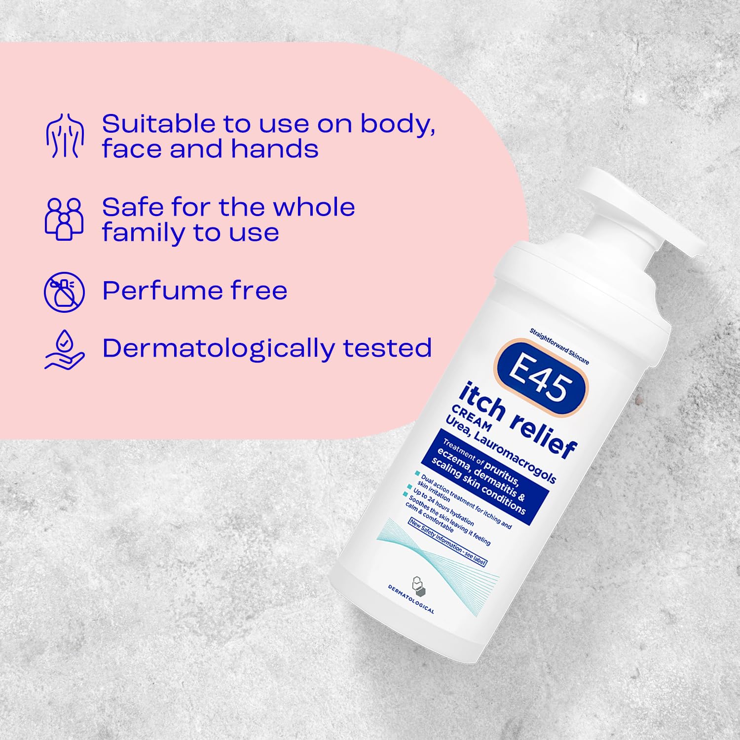 E45 Itch Relief Cream 500g - Eczema, Dry Skin, Dermatitis Treatment Lotion - Damaged Box - BBE 09/2026