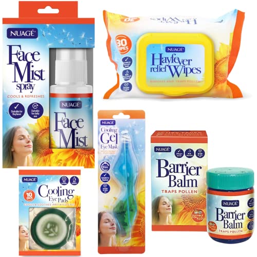 Nuage Hayfever Survival Kit - 30 Wipes, Barrier Balm, Face Mist, Cooling Gel Eye Mask & Pads - Natural Relief - New