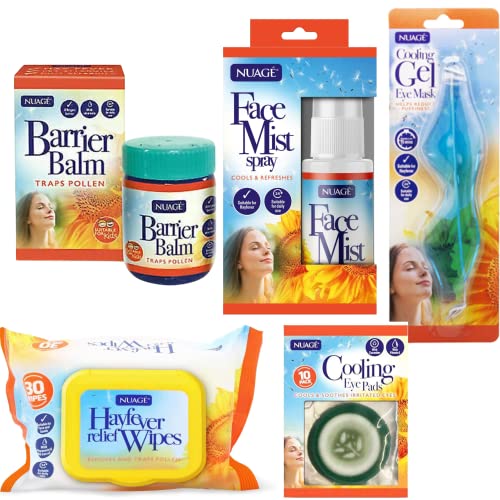 Nuage Hayfever Survival Kit - 30 Wipes, Barrier Balm, Face Mist, Cooling Gel Eye Mask & Pads - Natural Relief - New