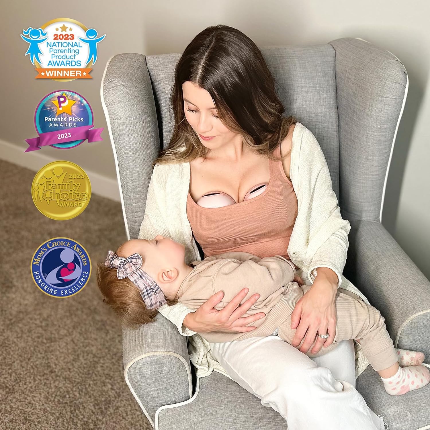 MOMMED Double Electric Breast Pump - Hands-Free Wearable - 3 Modes, 12 Levels - 24mm Flange & 17/19/21mm Inserts - Rechargeable - Damaged Box