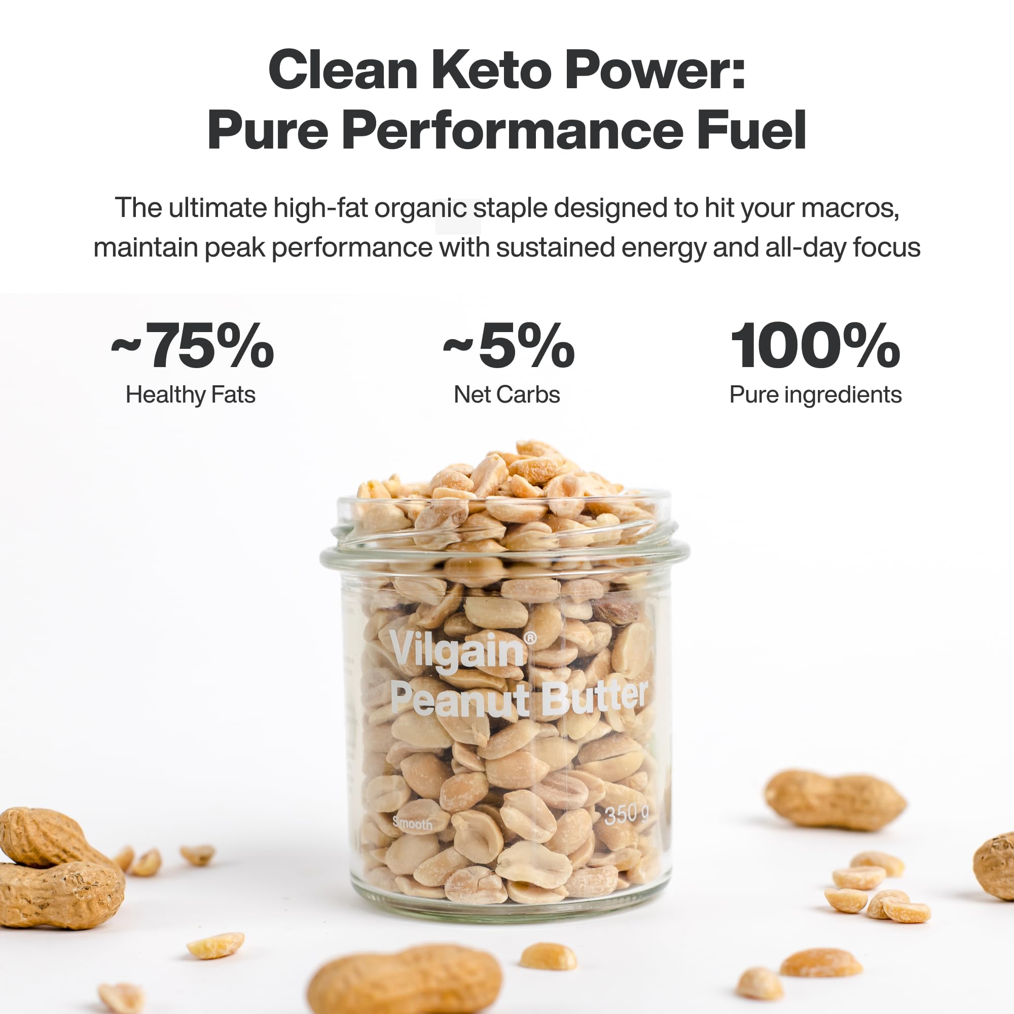 Vilgain 100% Peanut Butter 1000g Smooth - No Added Sugar, Palm Oil or Salt - Vegan, Protein-Rich, Gluten-Free - New - BBE 01/2027