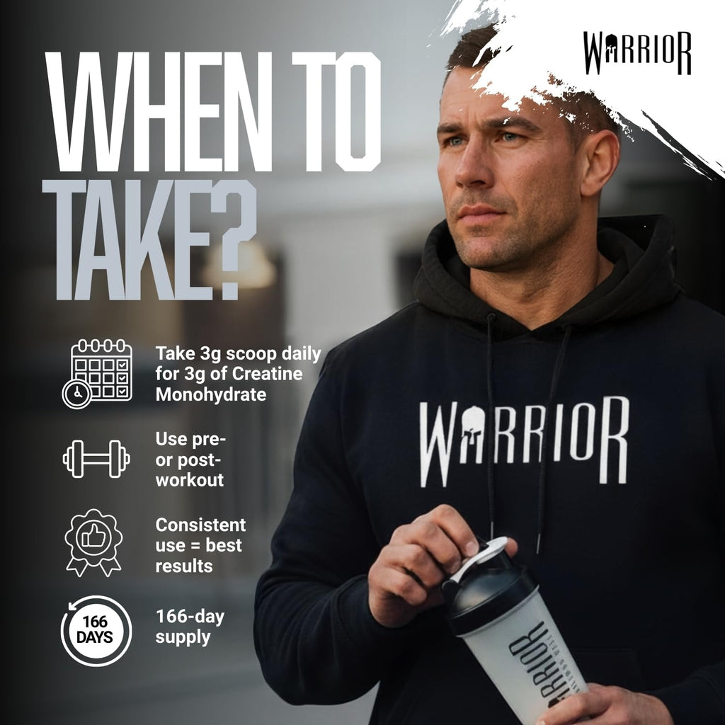 Warrior Creatine Monohydrate Powder 500g - 166 Servings Micronised Pure Unflavoured Supplement for Men & Women - New - BBE 05/2027
