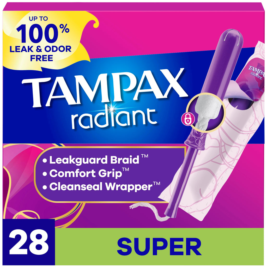 Tampax Radiant Tampons Super Absorbency with LeakGuard Braid - 28 Count - Damaged Box