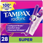 Tampax Radiant Tampons Super Absorbency with LeakGuard Braid - 28 Count - Damaged Box