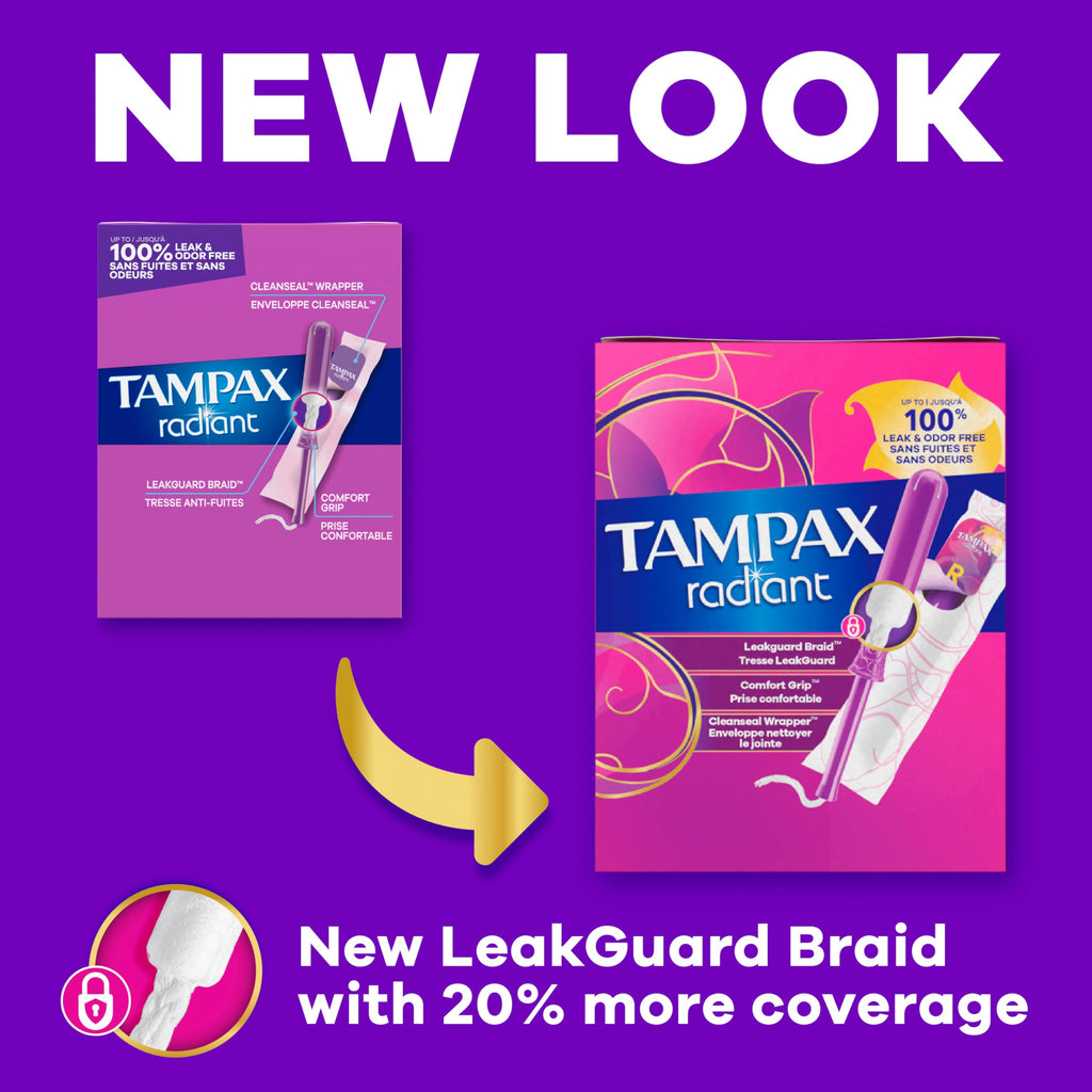 Tampax Radiant Tampons Super Absorbency with LeakGuard Braid - 28 Count - Damaged Box