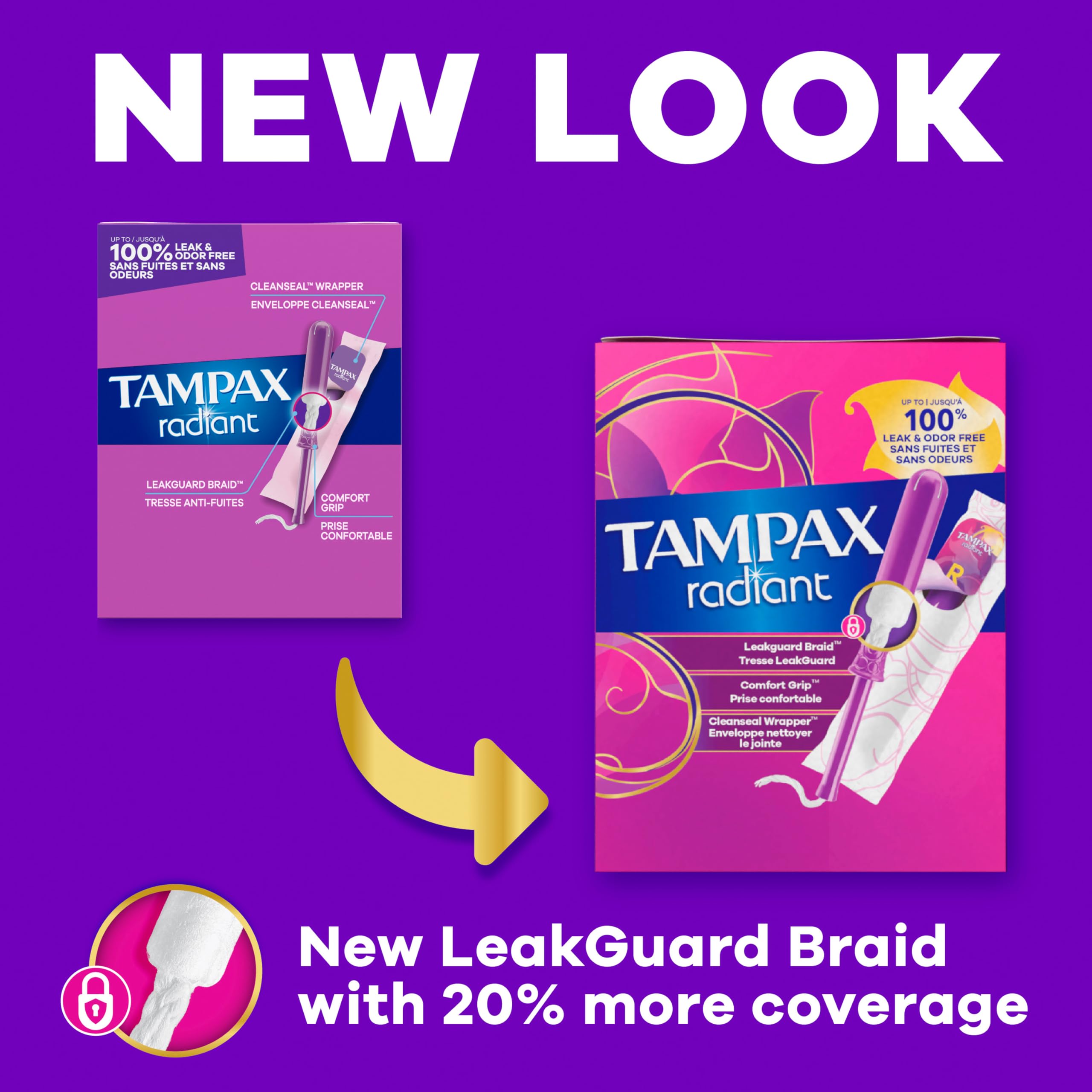 Tampax Radiant Tampons Super Absorbency with LeakGuard Braid - 28 Count - Damaged Box