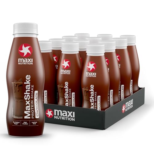 MaxiNutrition MaxShake Chocolate Protein Milkshake - 12 x 330ml - 25g Protein, Low Fat, Low Carb, Lactose-Free Shake - Damaged Box - BBE 07/2026