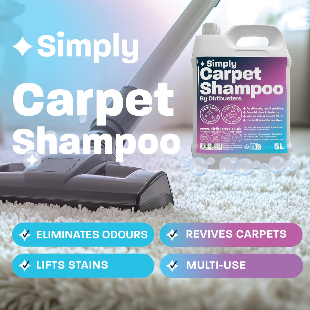 Dirtbusters Simply Carpet Cleaner Shampoo Solution - Stain Remover - 5L - Machine & Manual Use - Damaged Box