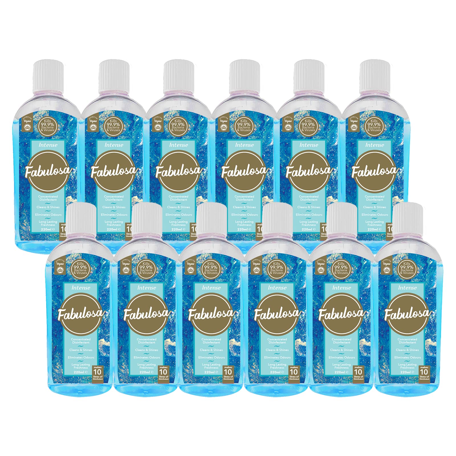 Fabulosa Concentrated Antibacterial Disinfectant - All Purpose Cleaner - 220ml - Intense - 12 Pack - 4 in 1 Formula - New