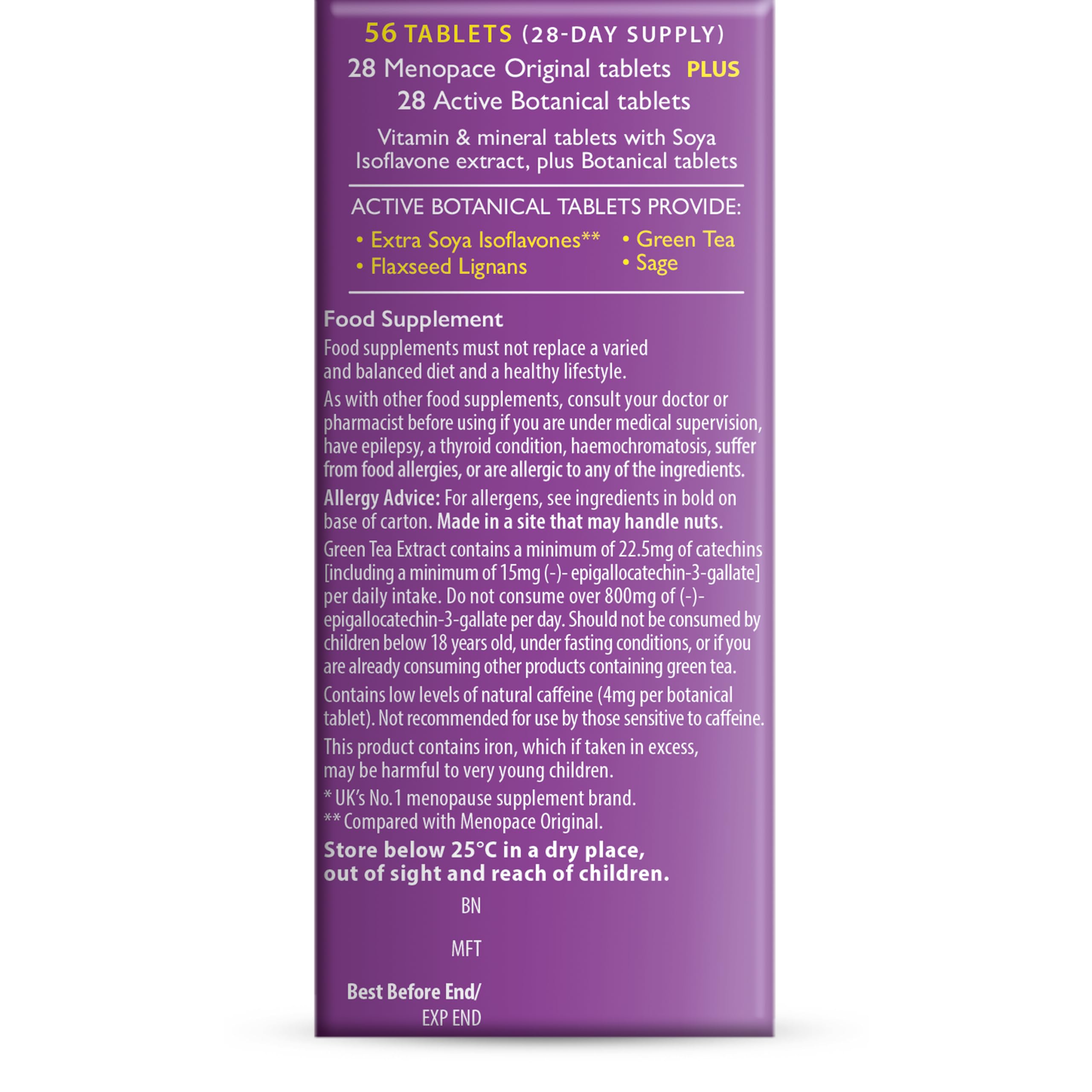 Vitabiotics Menopace Plus - Menopause Perimenopause Support - Sage Soya Isoflavones - 1 Pack - 56 Tablets - Damaged Box - BBE 08/2026
