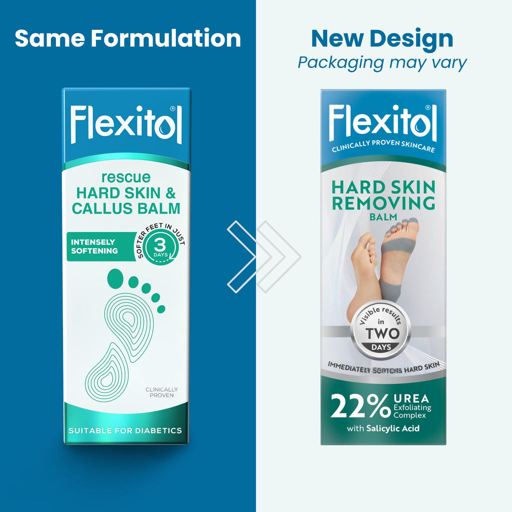 Flexitol Hard Skin Removing Balm - 22% Urea, Salicylic Acid, Glycolic Acid - Exfoliates & Softens Feet - 56g Tube - Damaged Box